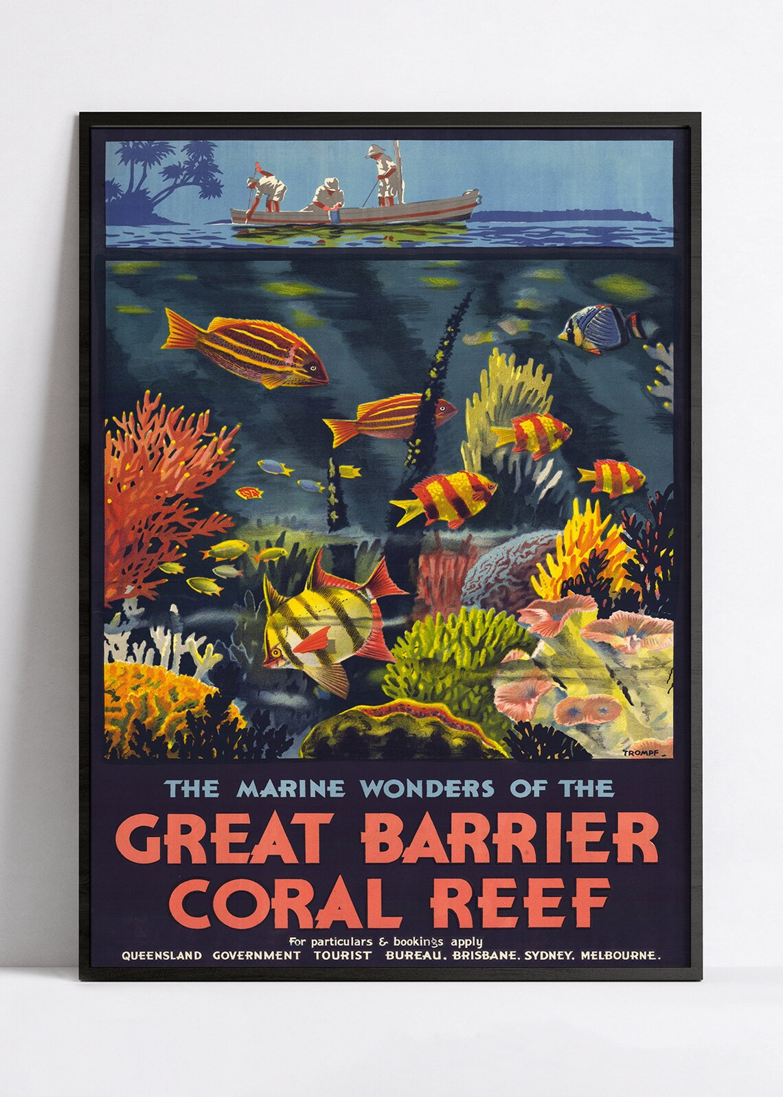 Affiche voyage vintage "Great Barrier Coral Reef" - Haute Définition - papier mat 230gr/m²