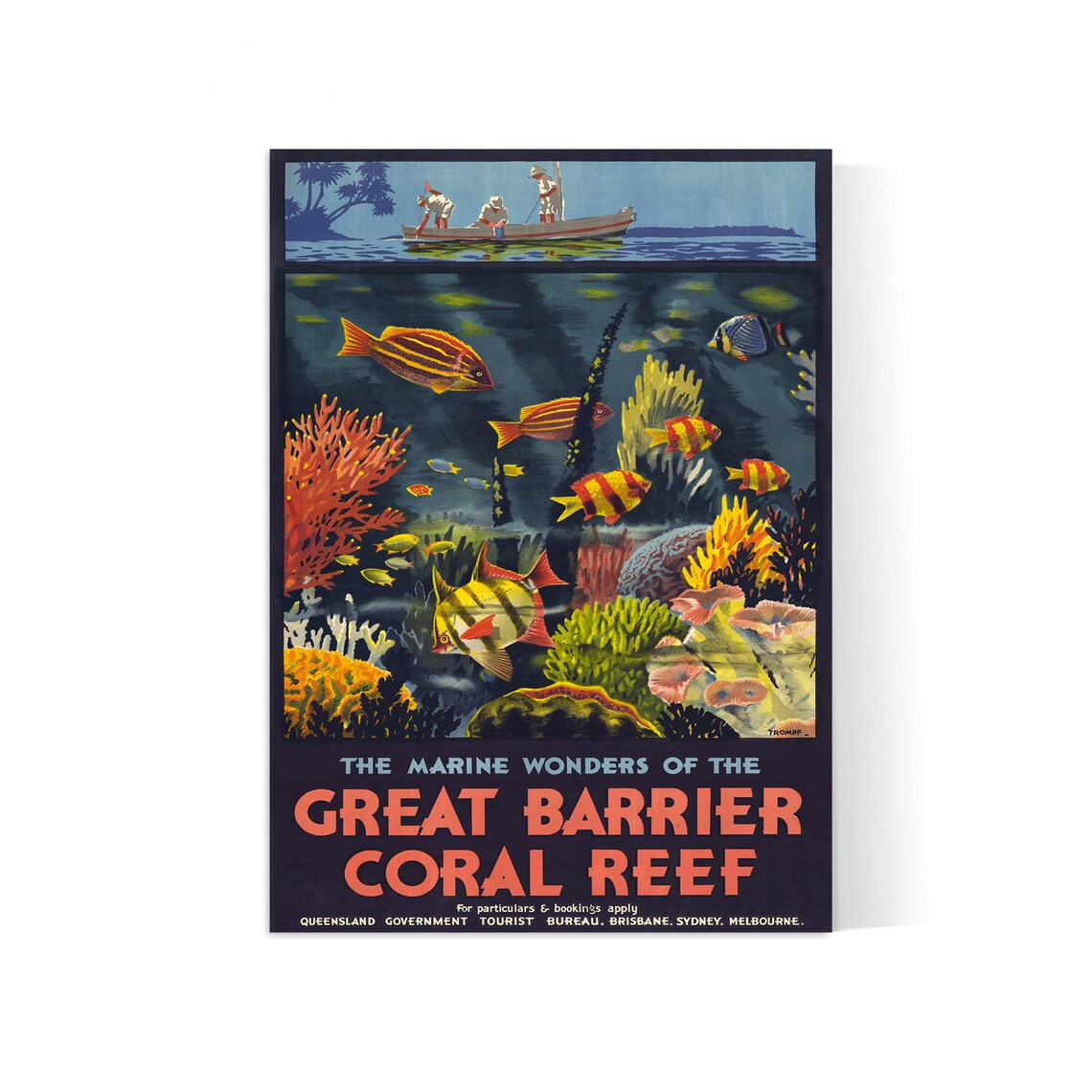Affiche voyage vintage "Great Barrier Coral Reef" - Haute Définition - papier mat 230gr/m²