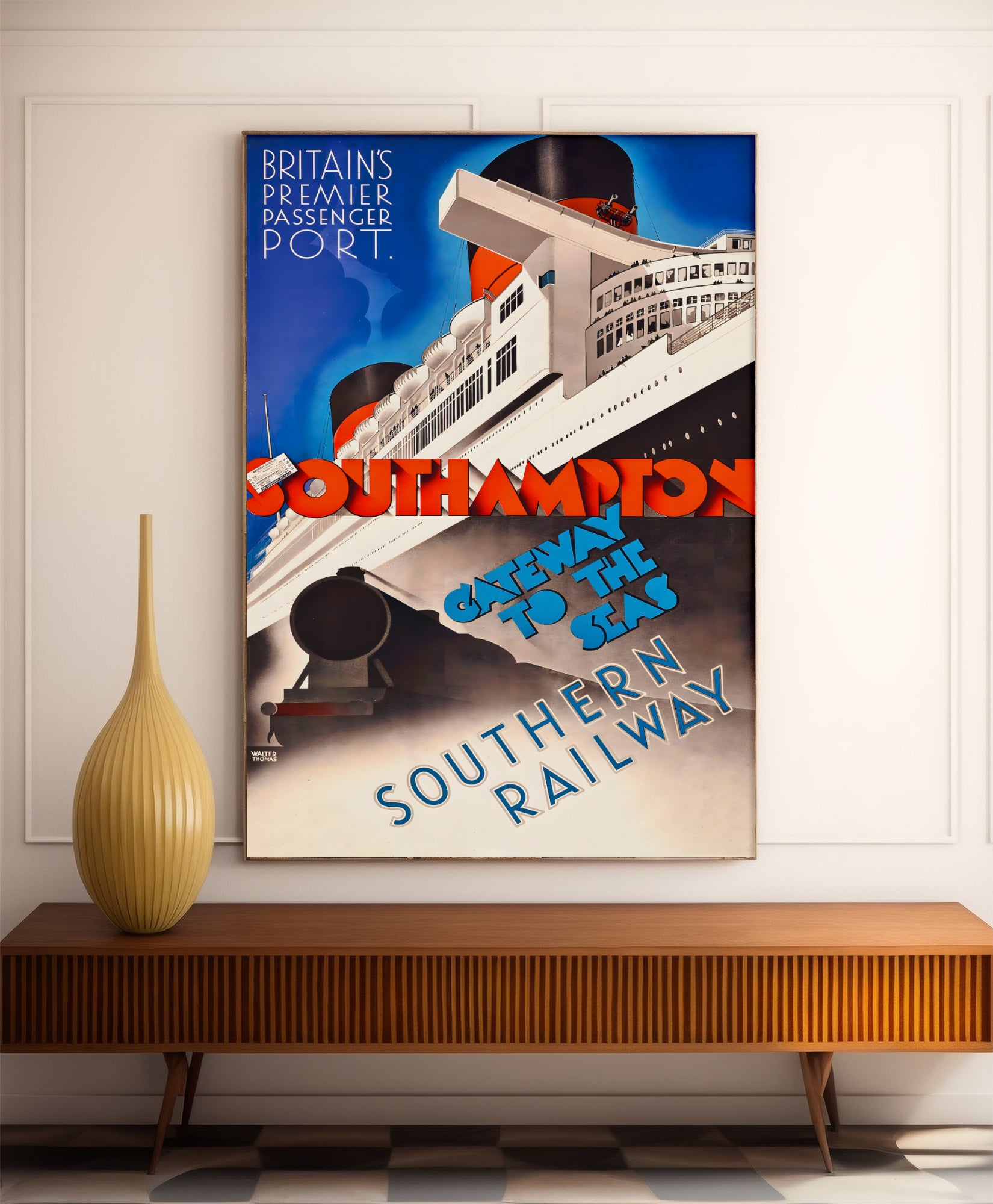Affiche bateau vintage "Southampton" - Walter Thomas- Haute Définition - papier mat 230gr/m²