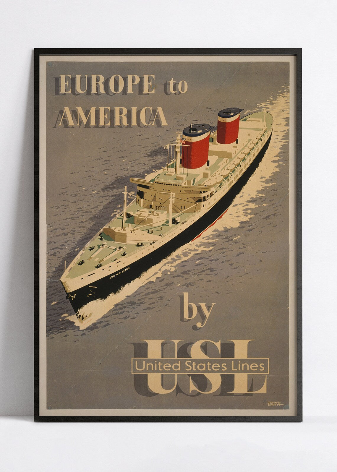 Affiche bateau vintage "Europe to America by USL" - Haute Définition - papier mat 230gr/m²