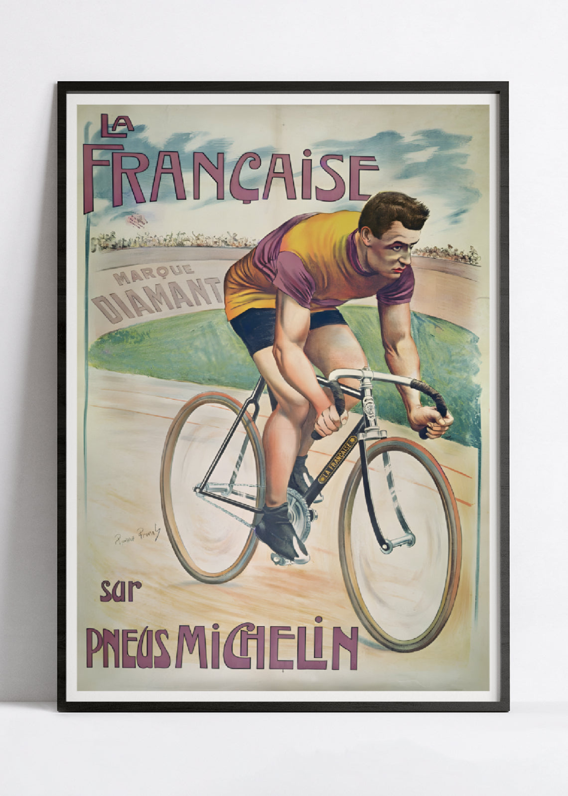 Affiche velo vintage "La française sur pneus Michelin - Haute Définition - papier mat 230gr/m²