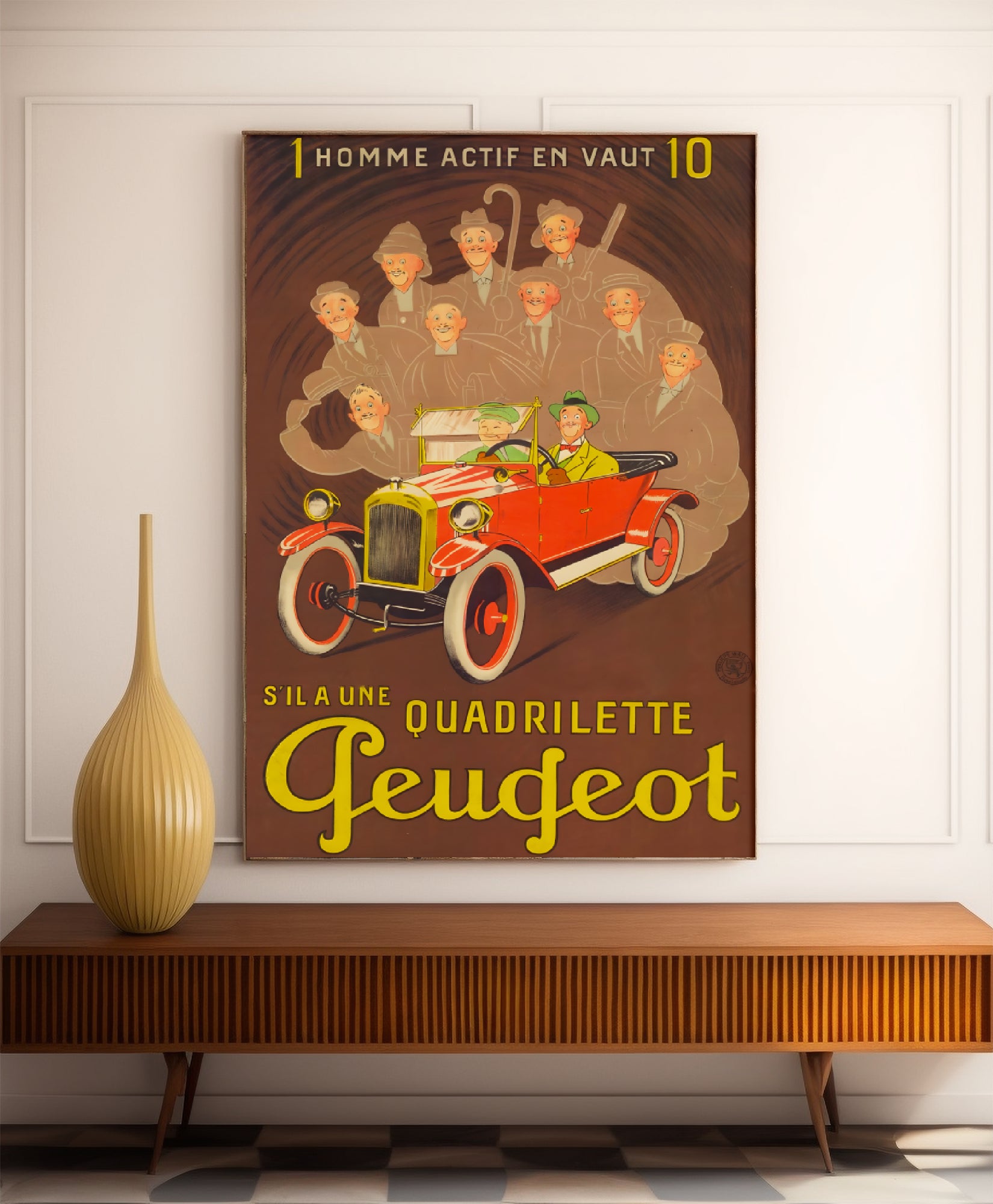 Affiche voiture vintage "Quadrillette Peugeot" - Mich - Haute Définition - papier mat 230gr/m²