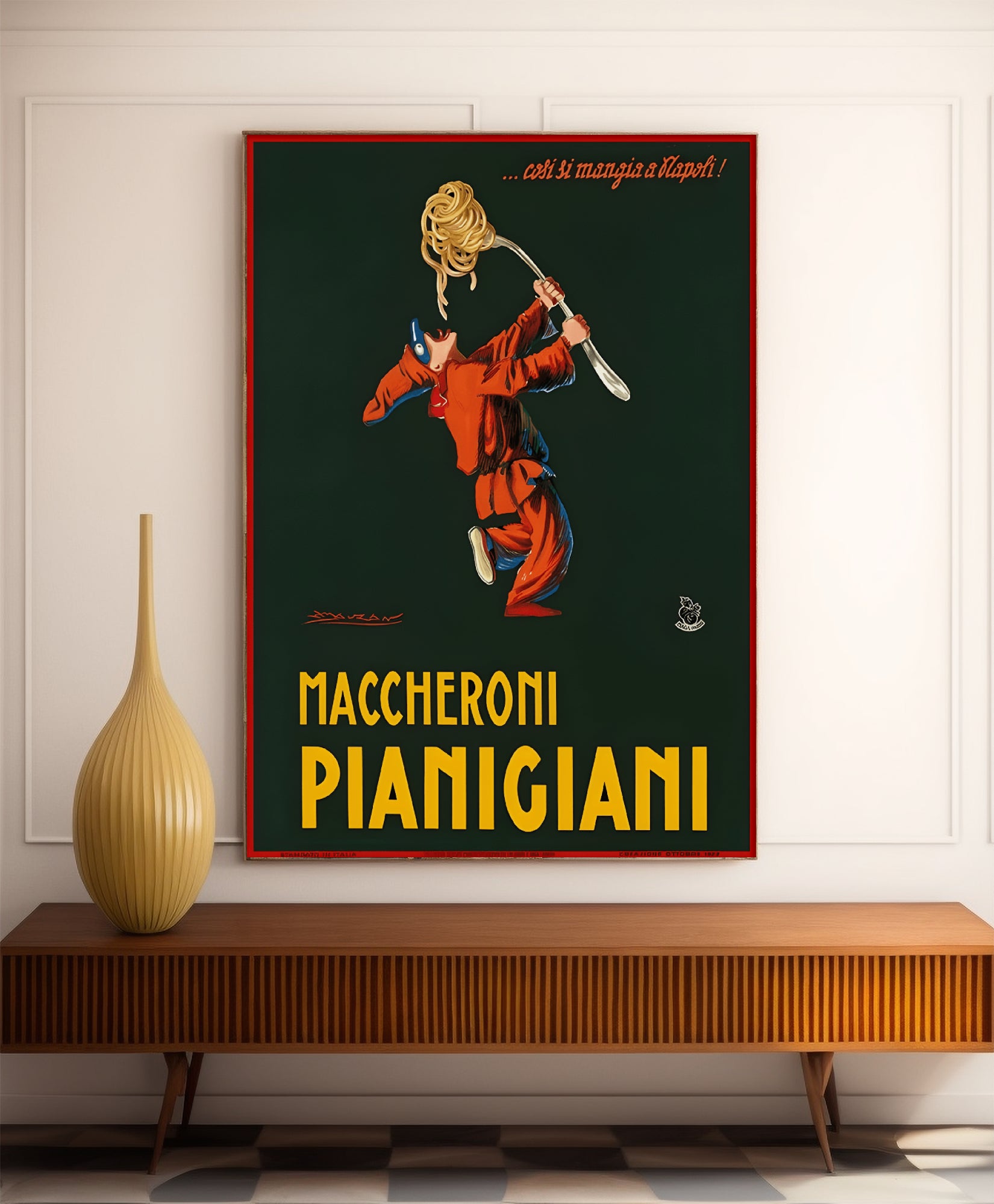 Affiche cuisine vintage "Maccheroni Pianigiani"- Achille Mauzan- Haute Définition - papier mat 230gr/m²