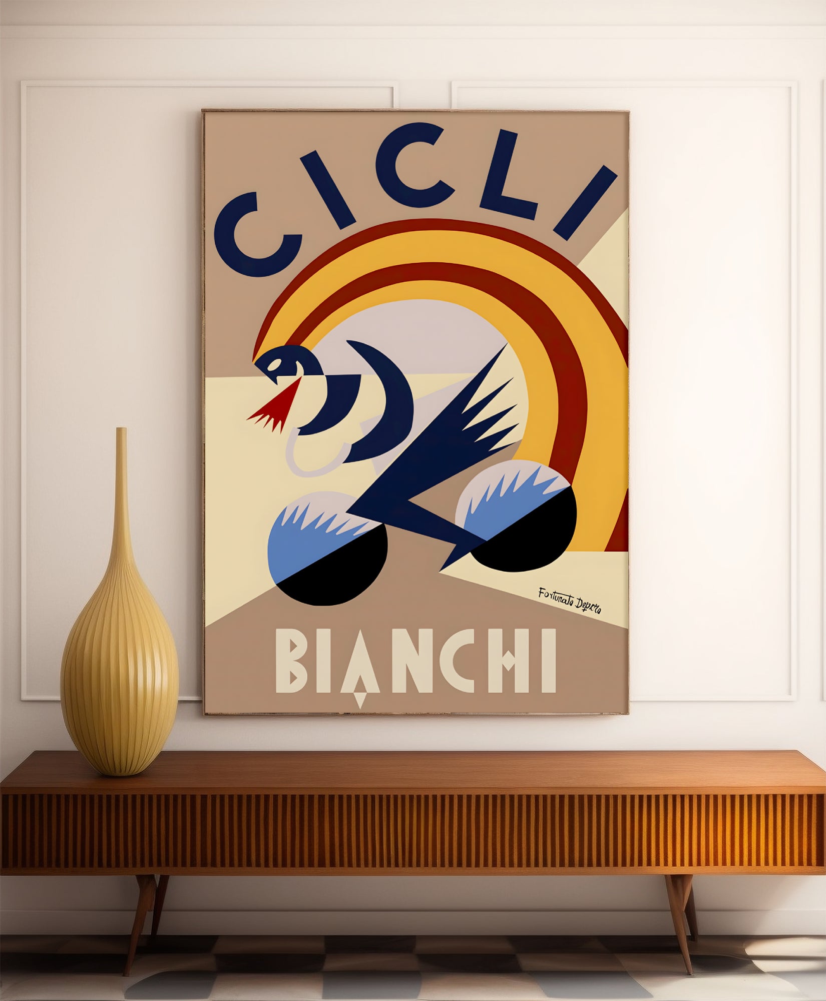 Affiche velo vintage "Cicli Bianchi" - Fortunato Depero - Haute Définition - papier mat 230gr/m²