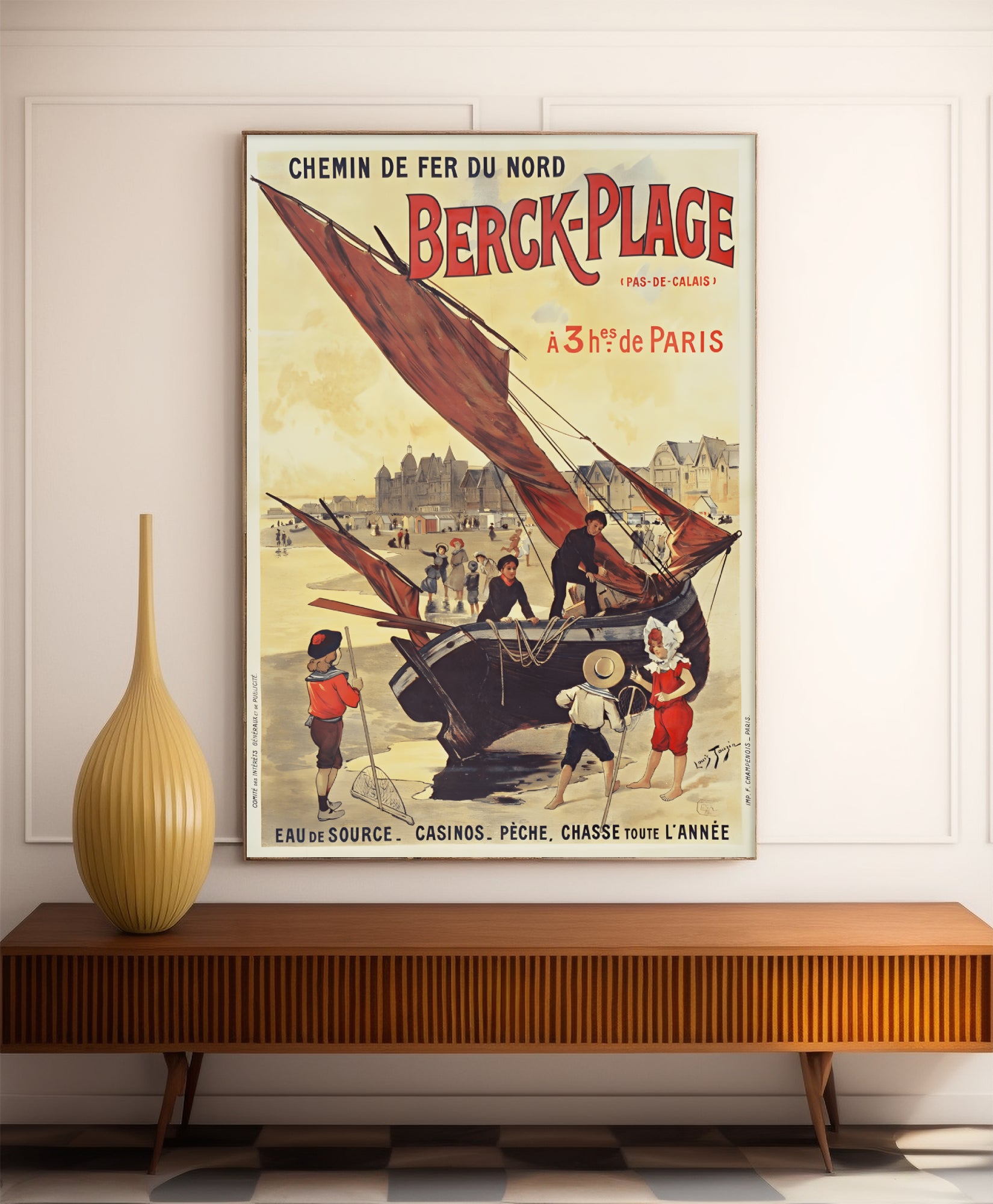 Affiche ville vintage "Berck Plage" - Haute Définition - papier mat 230gr/m²