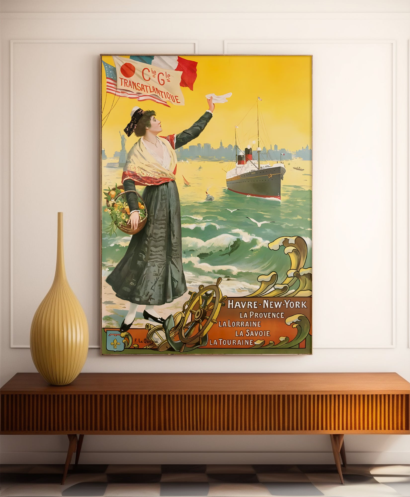 Affiche bateau vintage "Compagnie transatlantique"  - Haute Définition - papier mat 230gr/m²