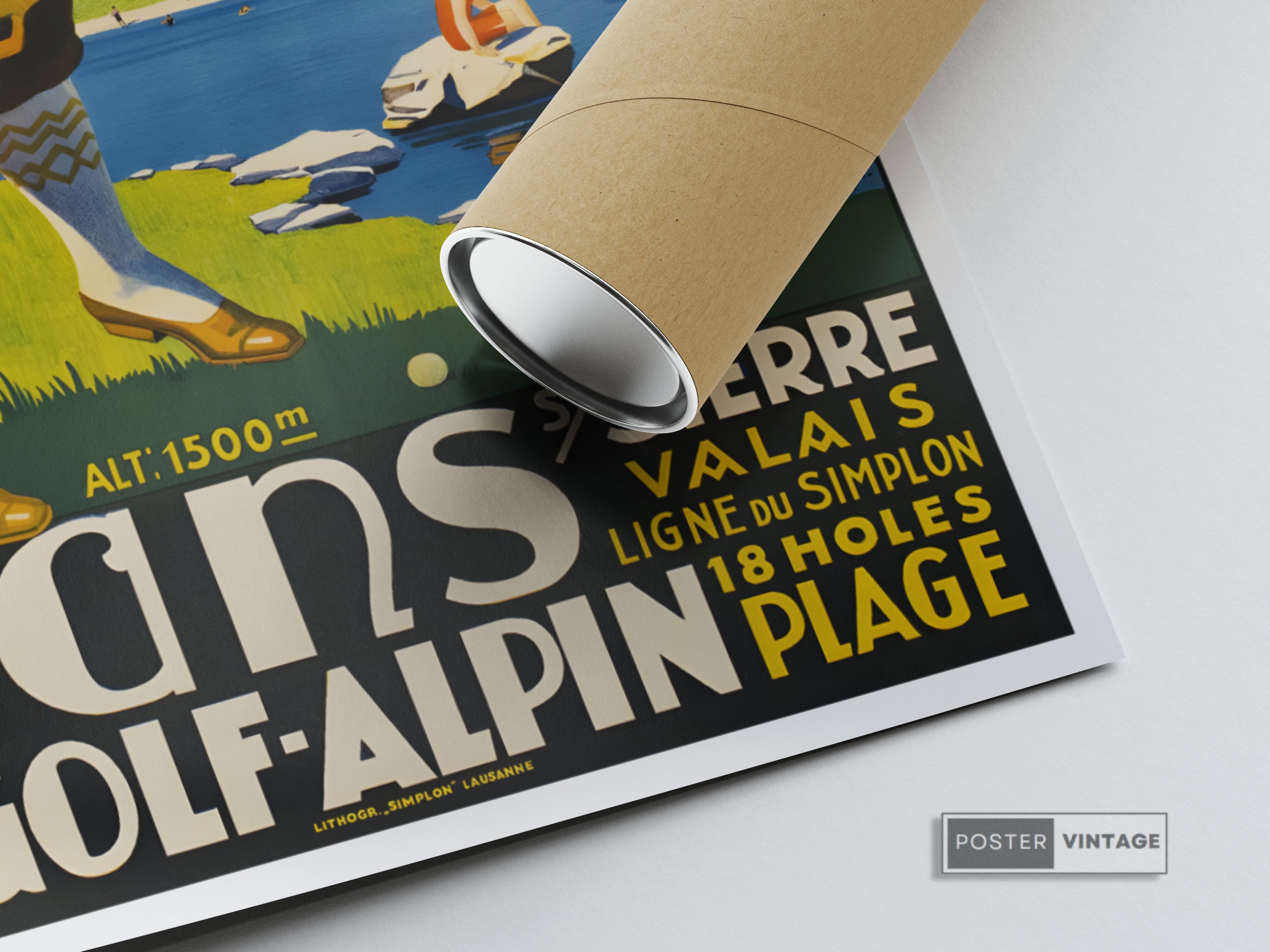 Affiche golf vintage "Crans" - Art déco- Haute Définition - papier mat 230gr/m2