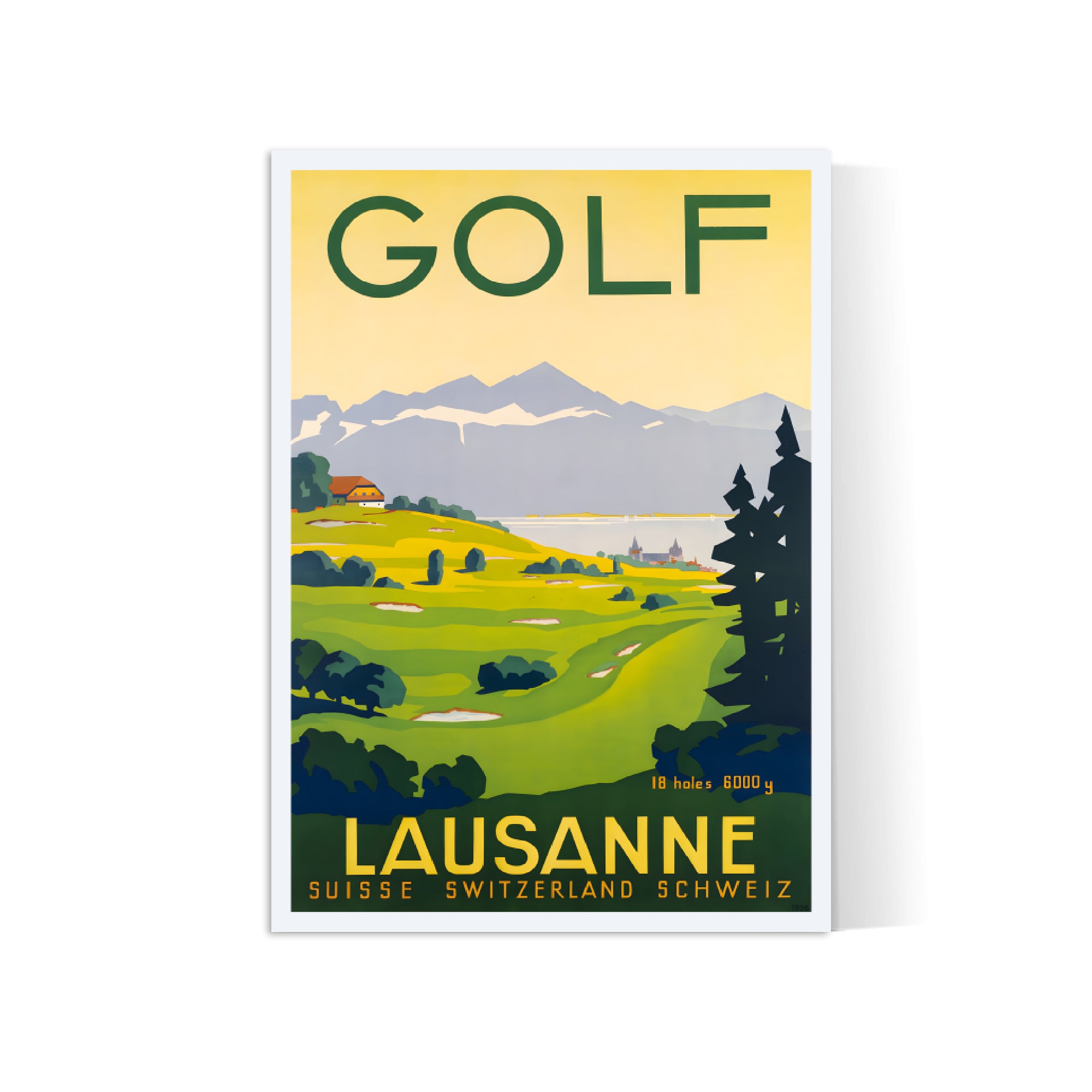 Affiche golf vintage "Lausane" - Art déco- Haute Définition - papier mat 230gr/m2