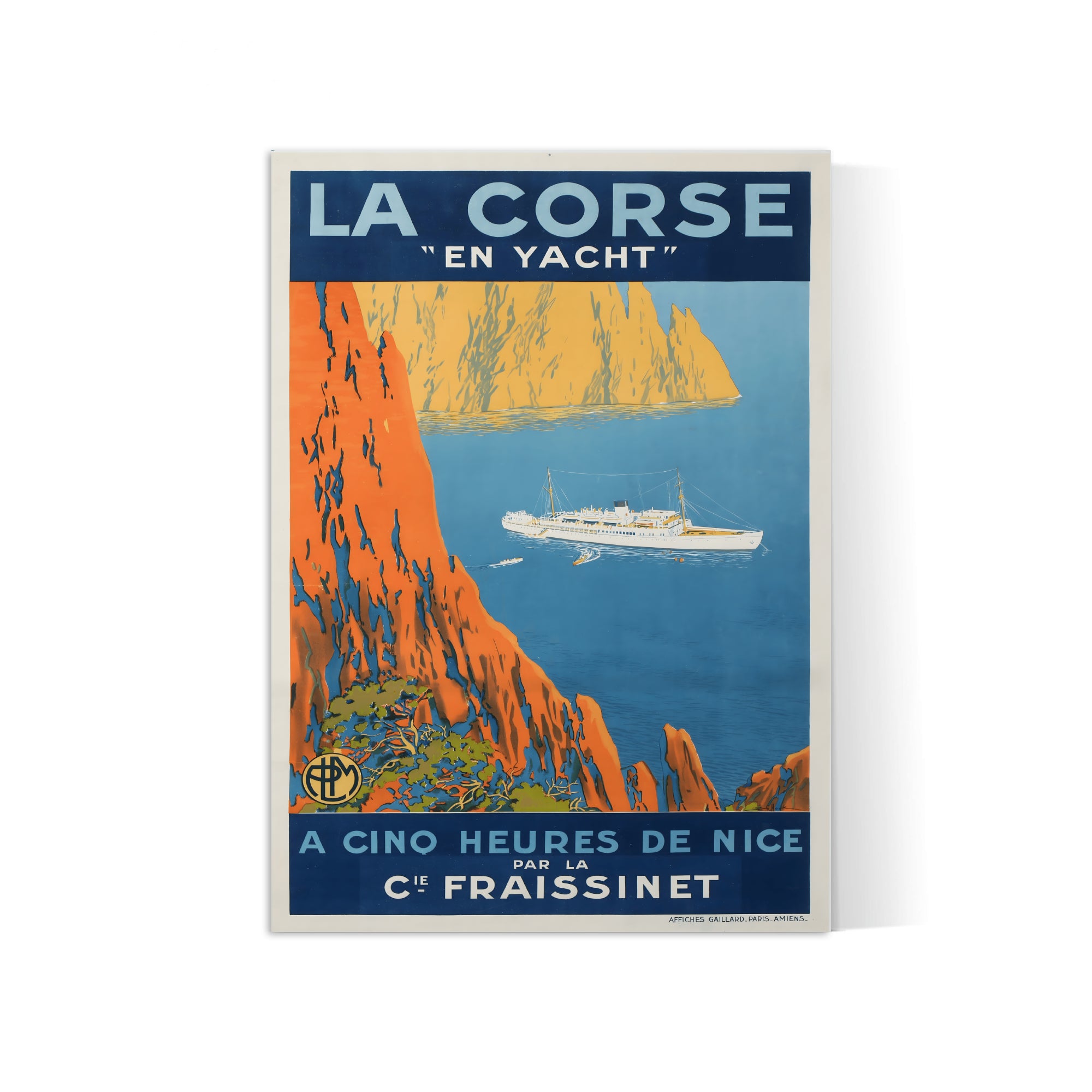 Affiche ville vintage "La Corse en yacht" - Sandy Hook- Haute Définition - papier mat 230gr/m²