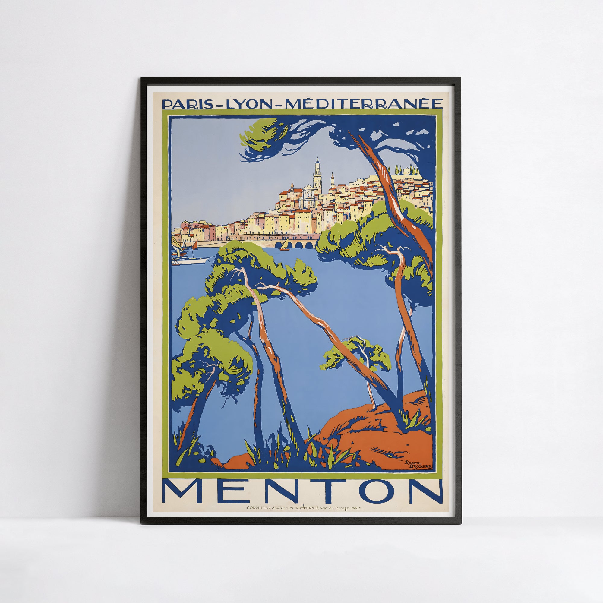Affiche ville vintage  "Menton" - Roger Broders - Haute Définition - papier mat 230gr/m²