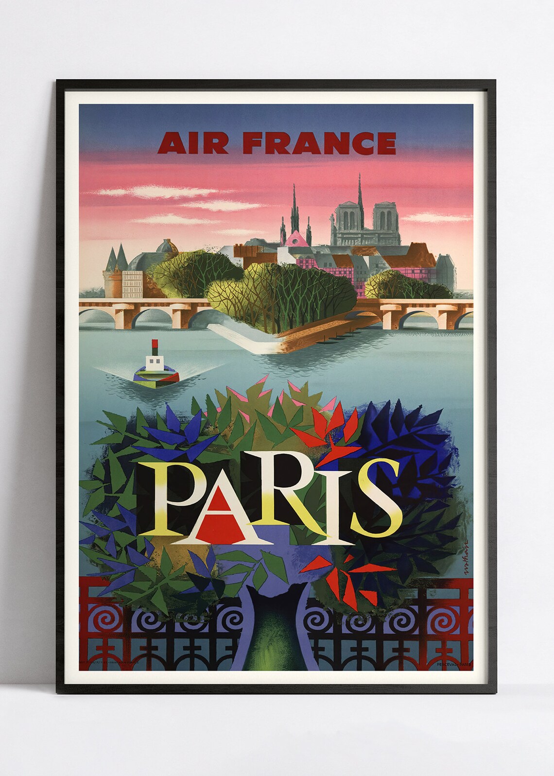 Affiche murale vintage "Paris" - Air France - Haute Définition - papier mat 230gr/m²