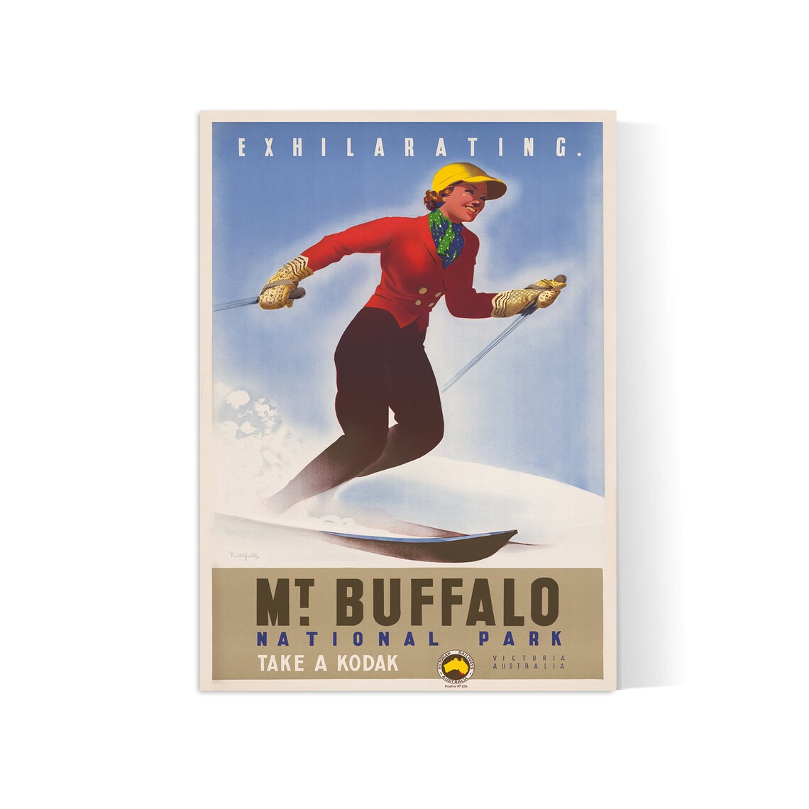 Affiche ski vintage "Mt Buffalo" - Haute Définition - papier mat 230gr/m²
