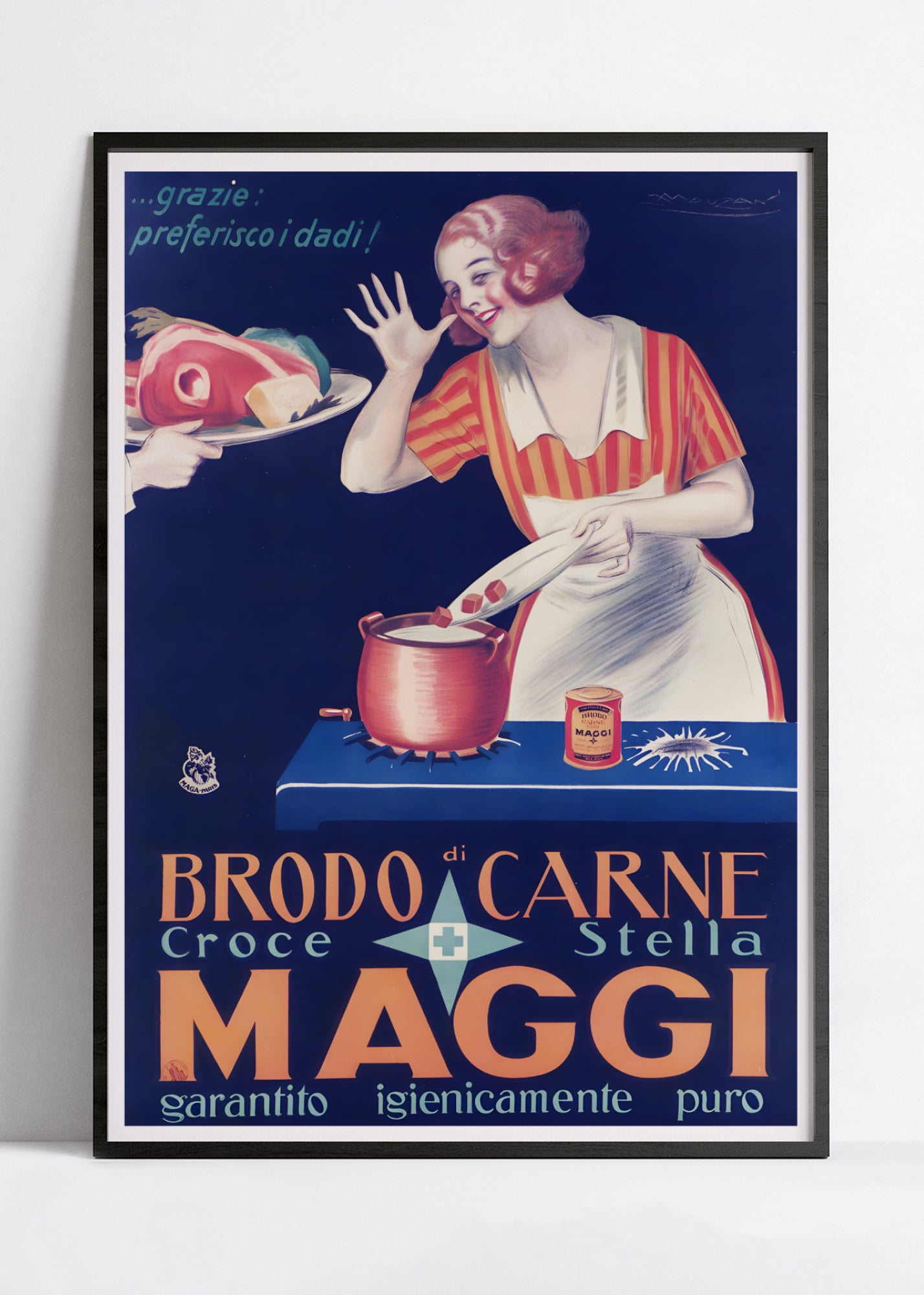 Affiche cuisine vintage "Brodo di Carne Maggi" - Achille Mauzan - Haute Définition - papier mat 230gr/m²