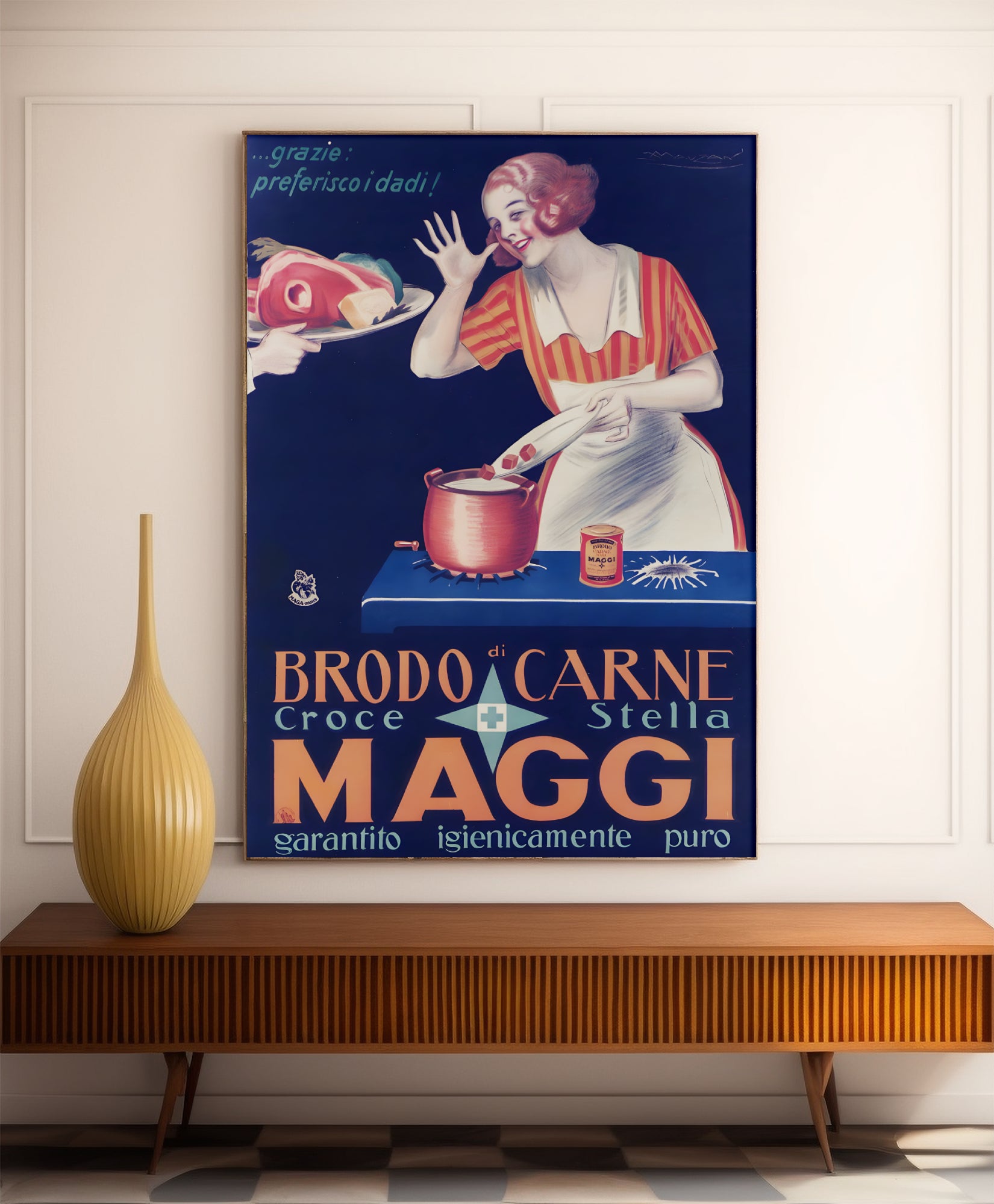 Affiche cuisine vintage "Brodo di Carne Maggi" - Achille Mauzan - Haute Définition - papier mat 230gr/m²