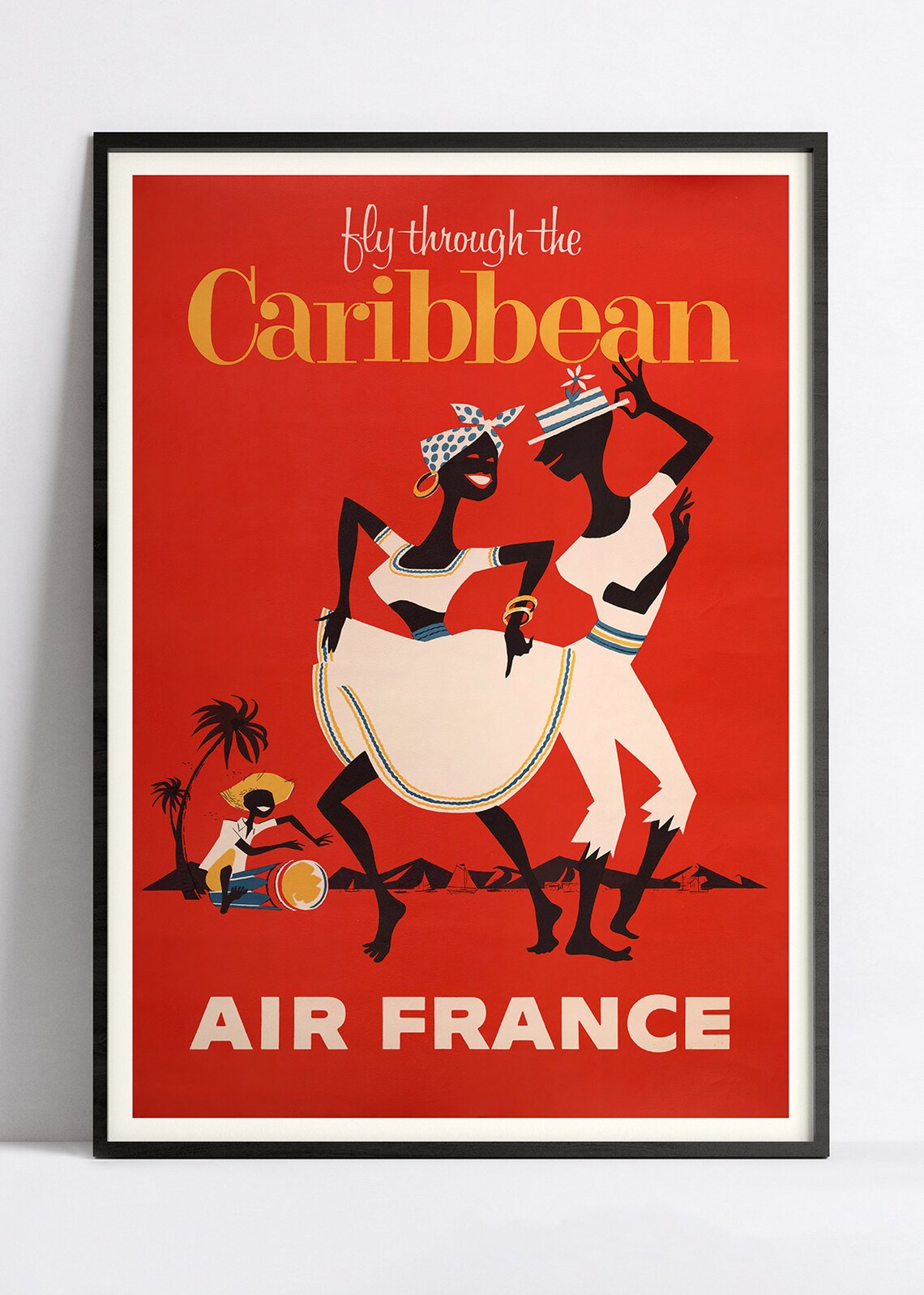 Affiche voyage vintage "Caribbean" - Air France - Haute Définition - papier mat 230gr/m²