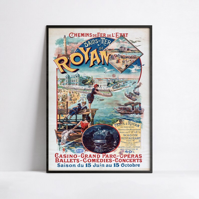 Affiche murale vintage "Bain de mer de Royan" - Haute Définition - papier mat 230gr/m²