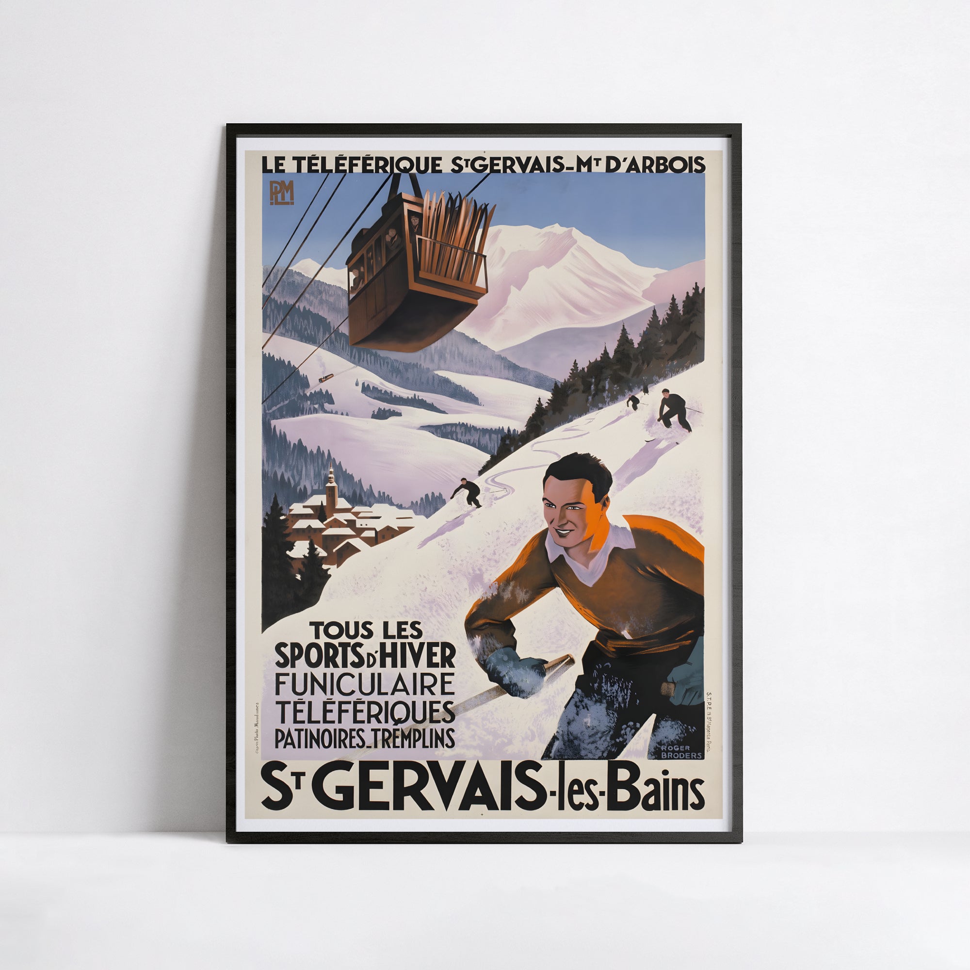 Affiche ski vintage "Téléférique - St Gervais les Bains - Broders - Haute Définition - papier mat 230gr/m²