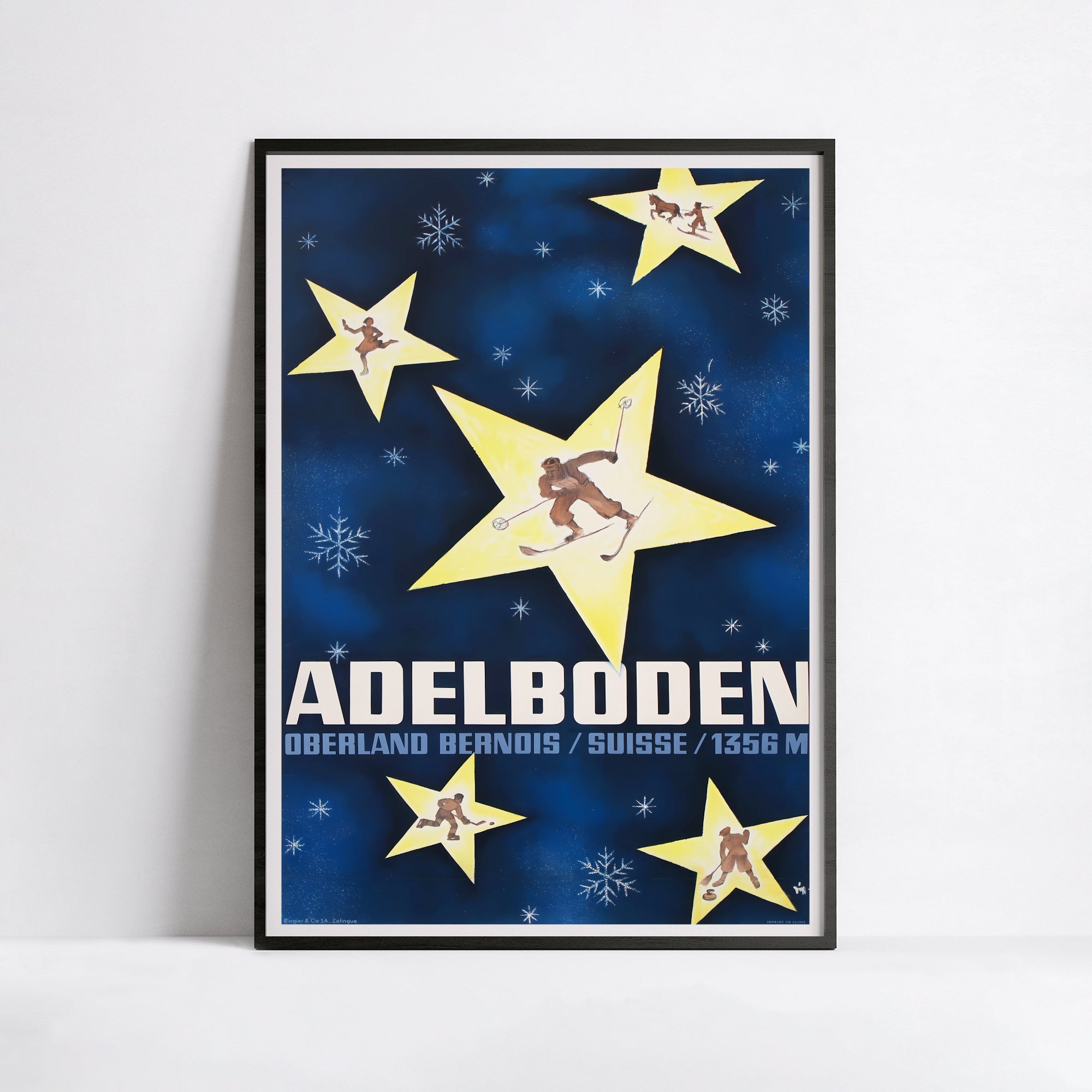 Affiche ski vintage "Adelboden" - Haute Définition - papier mat 230gr/m²