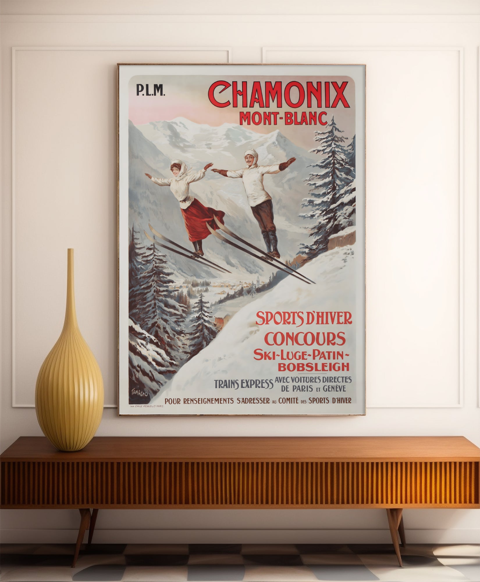 Affiche ski vintage "Chamonix - Mont Blanc" - Tamagno - Haute Définition - papier mat 230gr/m²