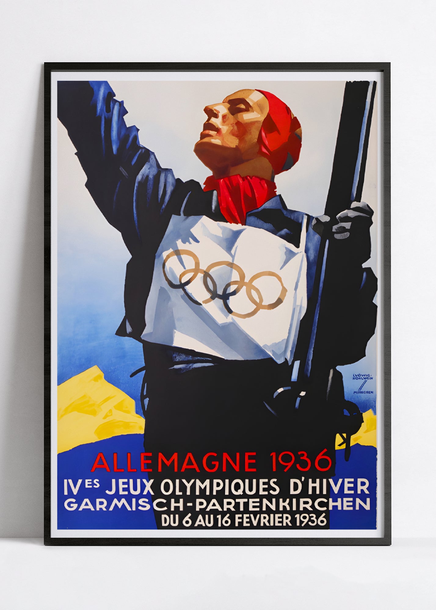 Affiche ski vintage "Jeux Olympiques d'Hiver 1936 - Allemagne" - Haute Définition - papier mat 230gr/m²