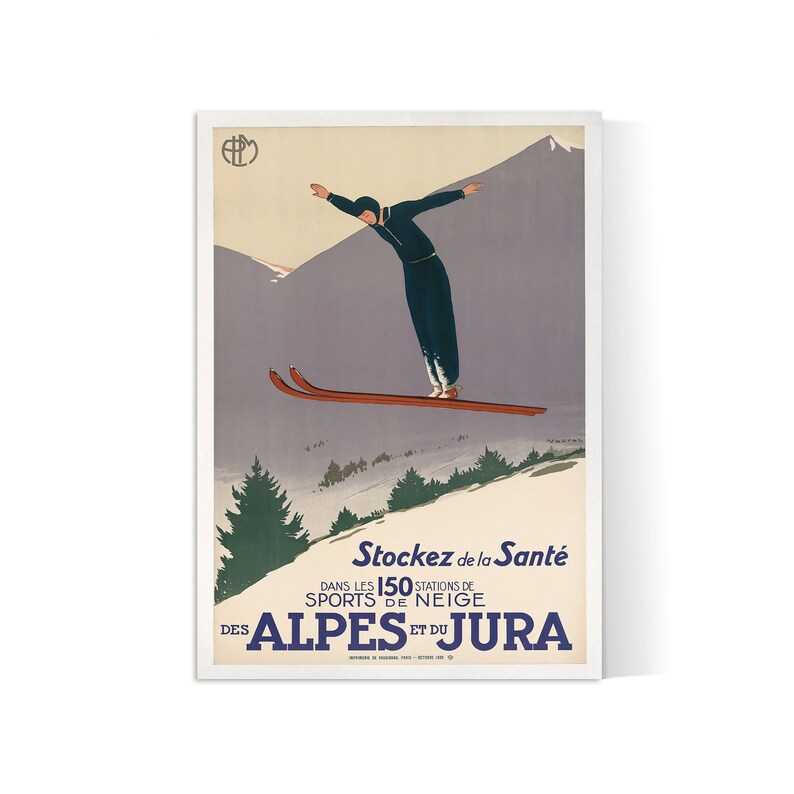 Affiche "Ski - Alpes et Jura" - vintage Jean-Raoul Naurac - Haute Définition - papier mat 230gr/m2