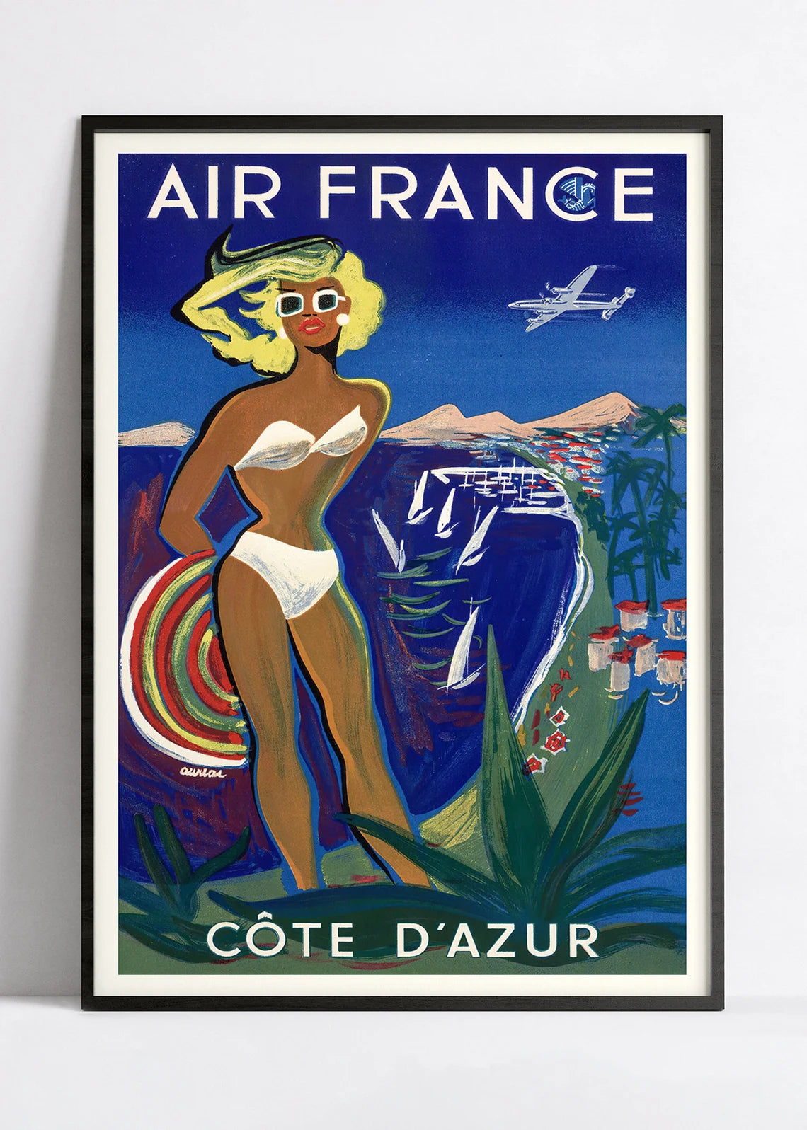 Affiche Air France "Côte d'Azur - Baigneuse"  - Haute Définition - papier mat 230gr/m2