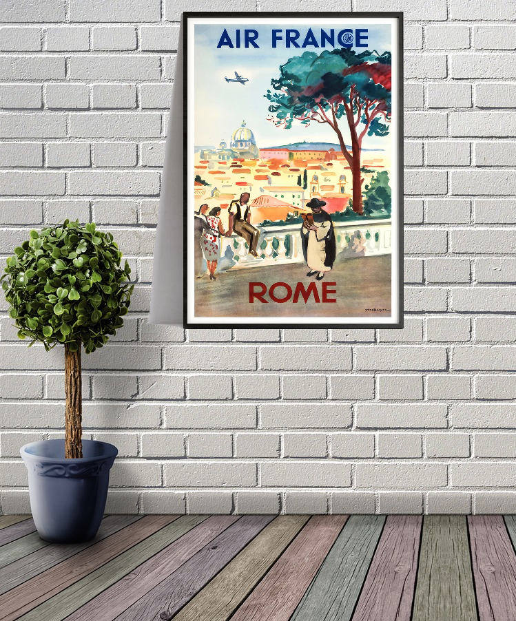 Affiche murale vintage Rome - Air France - Haute Définition - papier