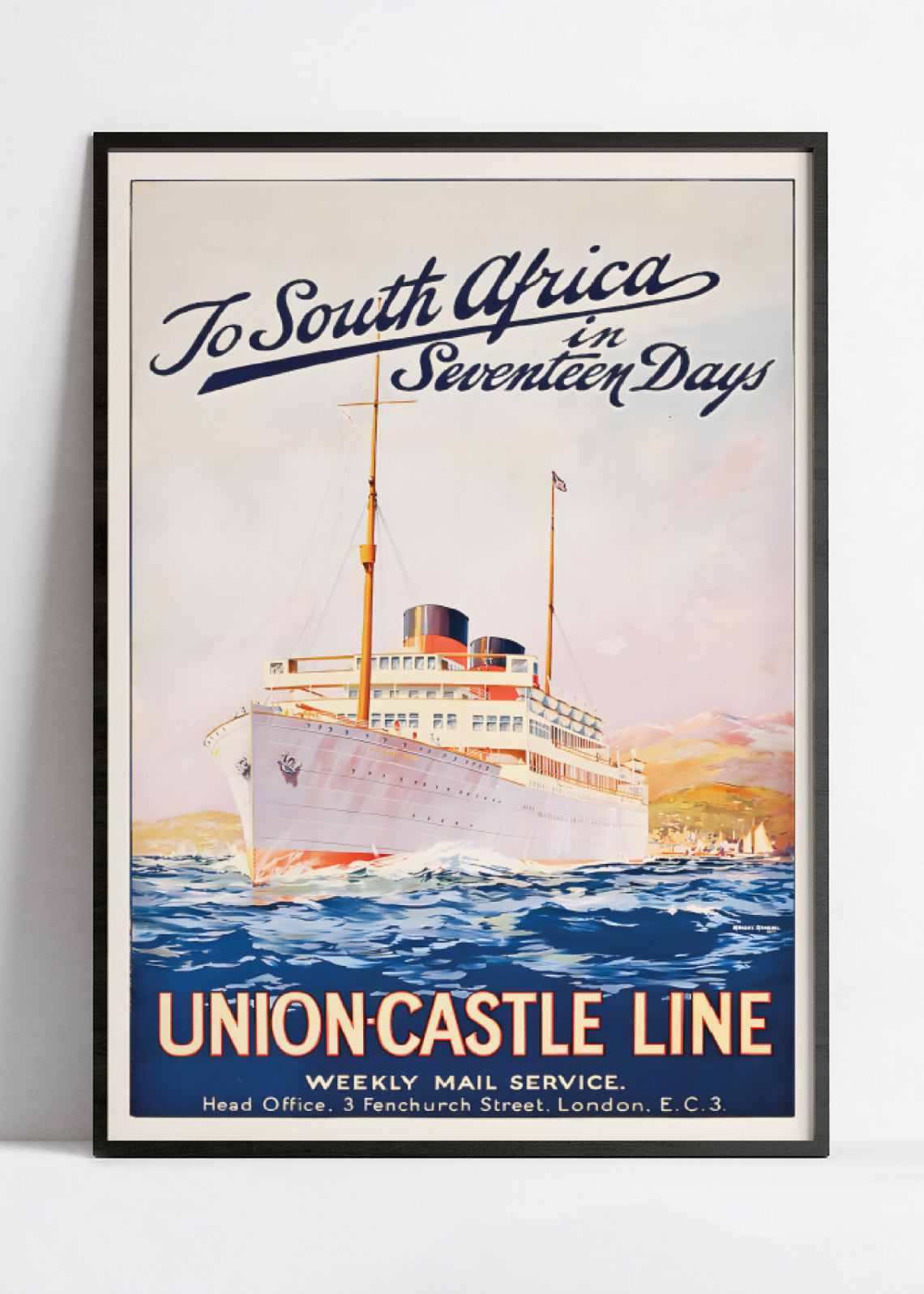 Affiche bateau vintage "Union Castle Line" - Maurice Randall - Haute Définition - papier mat 230gr/m²
