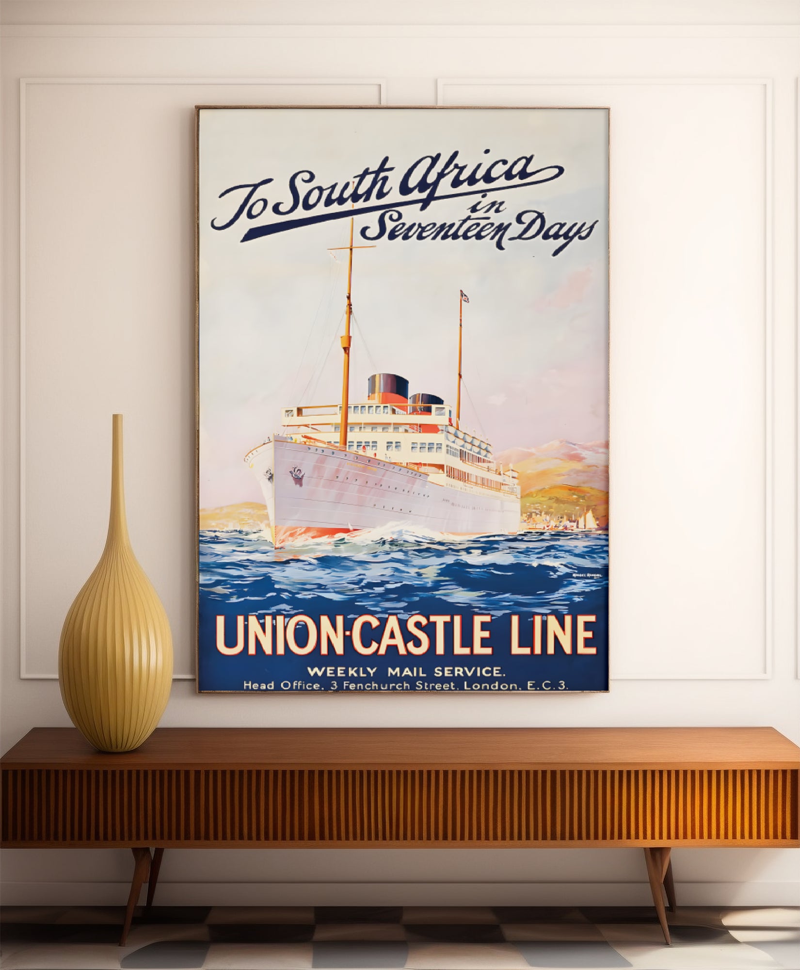 Affiche bateau vintage "Union Castle Line" - Maurice Randall - Haute Définition - papier mat 230gr/m²