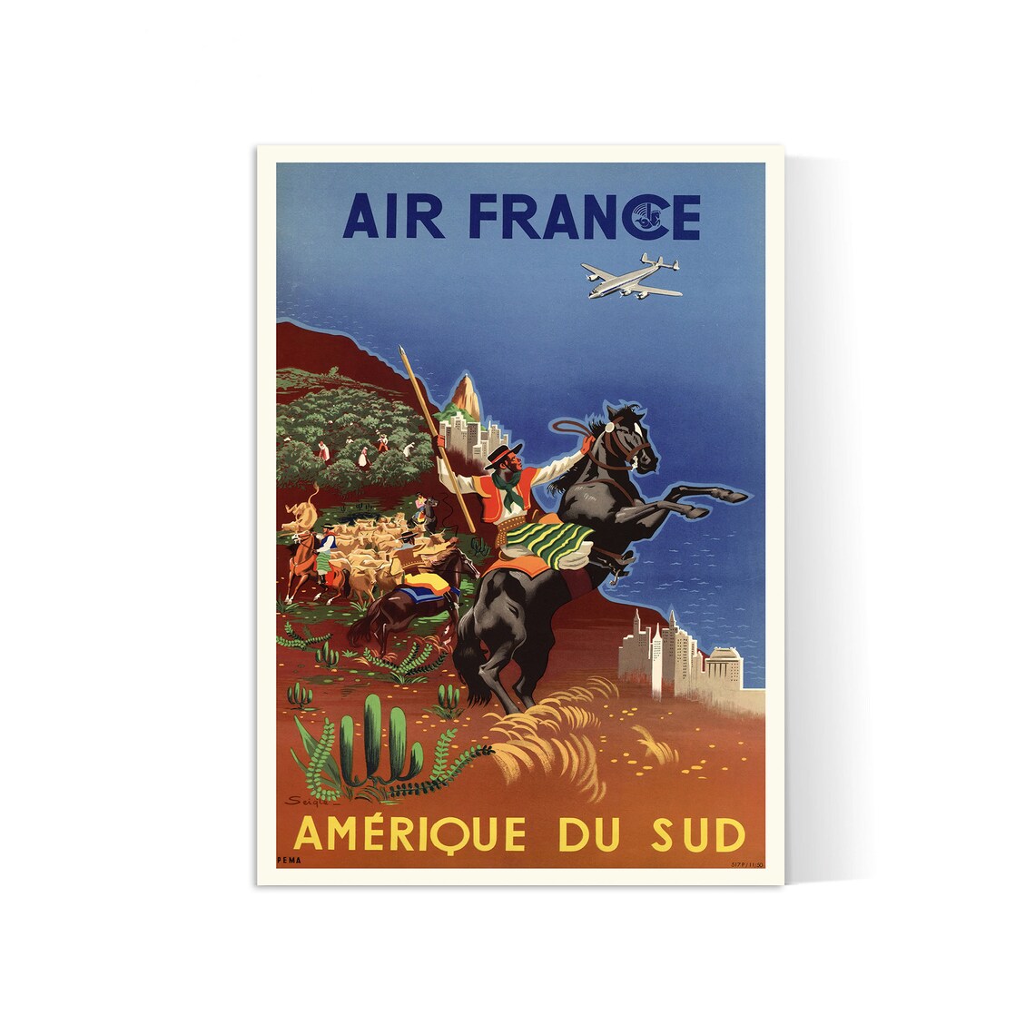 Affiche Air France "Amérique du Sud" - Henri Seigle - Haute Définition - papier mat 230gr/m2