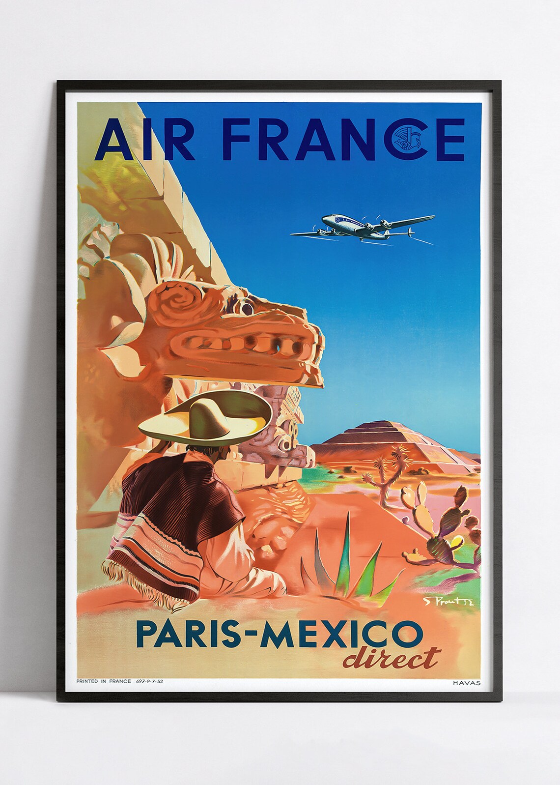 Affiche murale vintage "Paris Mexico"  - Air France - Haute Définition - papier mat 230gr/m²