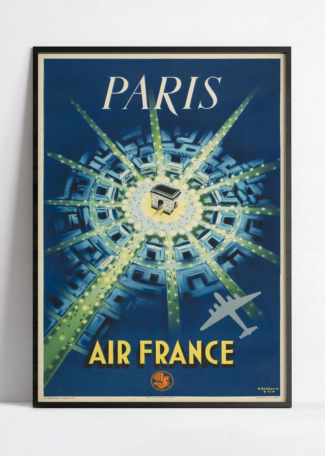 Affiche Air France "Paris" - Vintage - Haute Définition - papier mat 230gr/m2