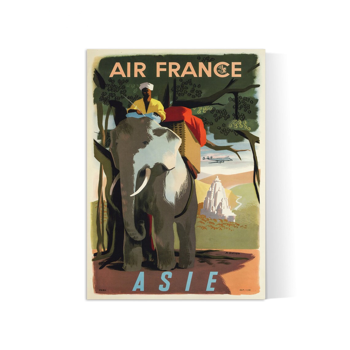 Affiche aviation vintage Air France "Asie" -  Haute Définition - papier mat 230gr/m2