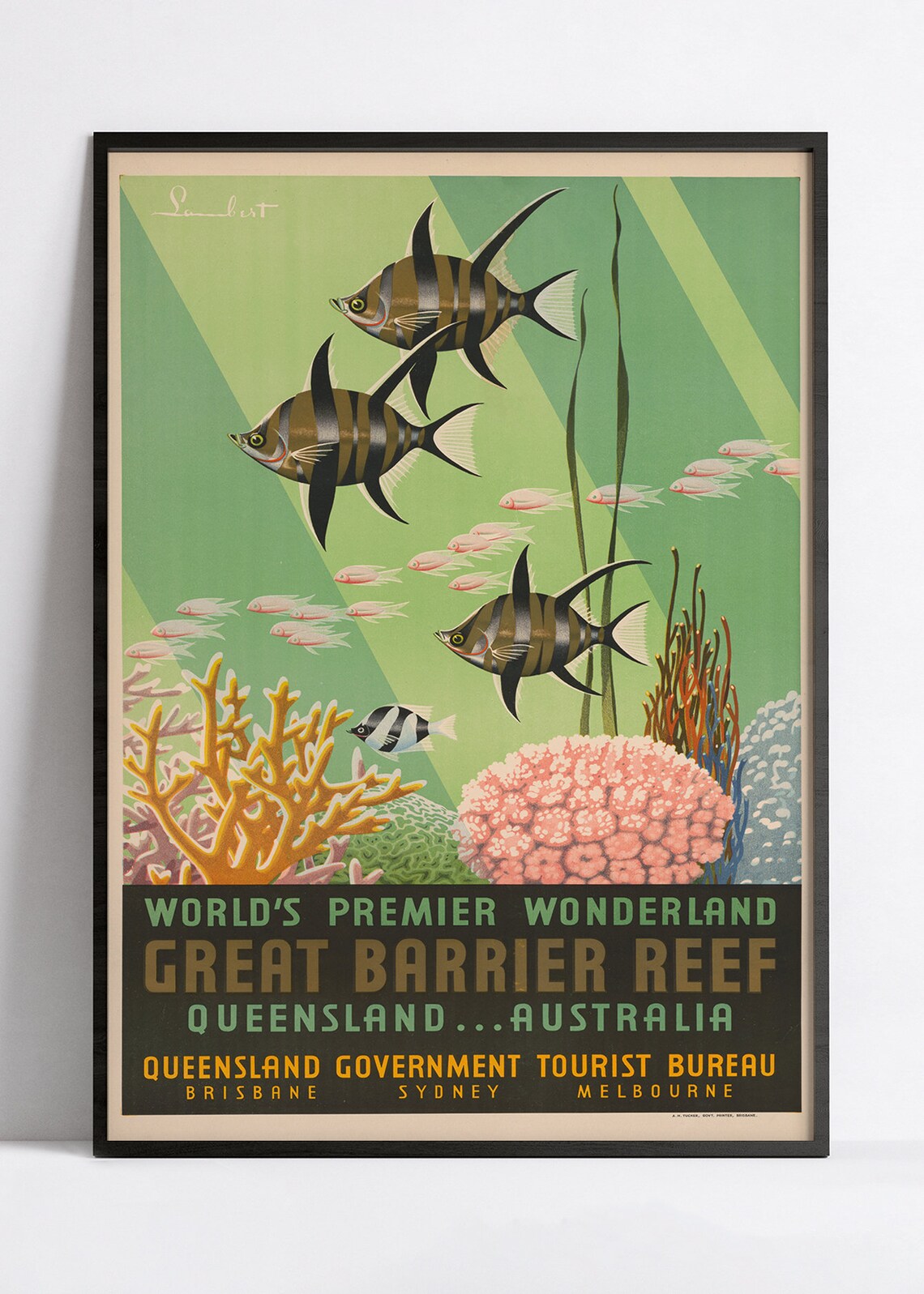 Affiche voyage  vintage "Great Barrier Reef" - Haute Définition - papier mat 230gr/m²