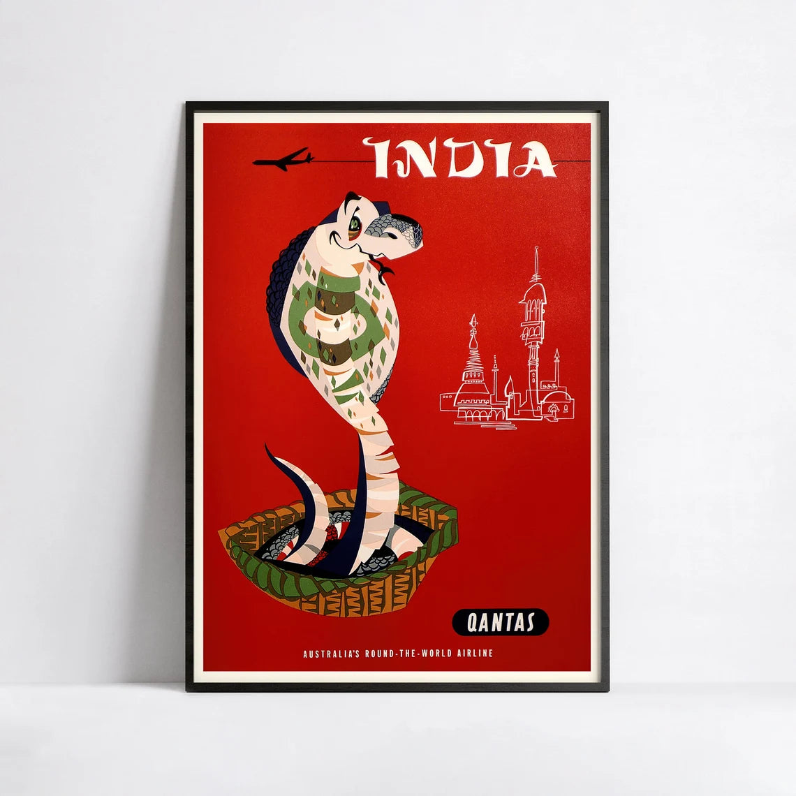 Affiche voyage vintage "India" - Qantas- Haute Définition - papier mat 230gr/m²