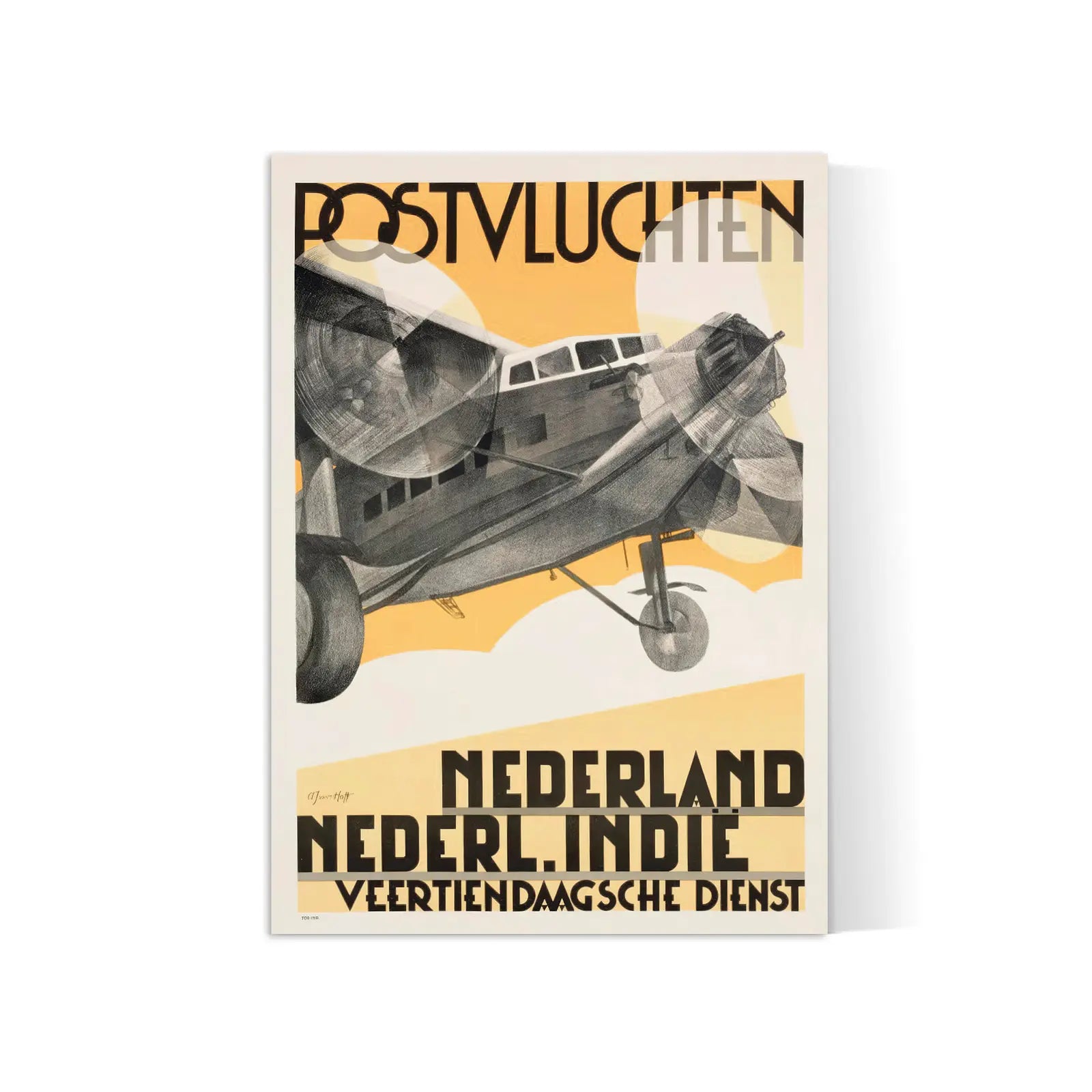 Affiche vintage "Postvluchten Nederland Nederl. Indie" - Adriaan Van't Hoff - Haute Définition - papier mat 230gr/m²