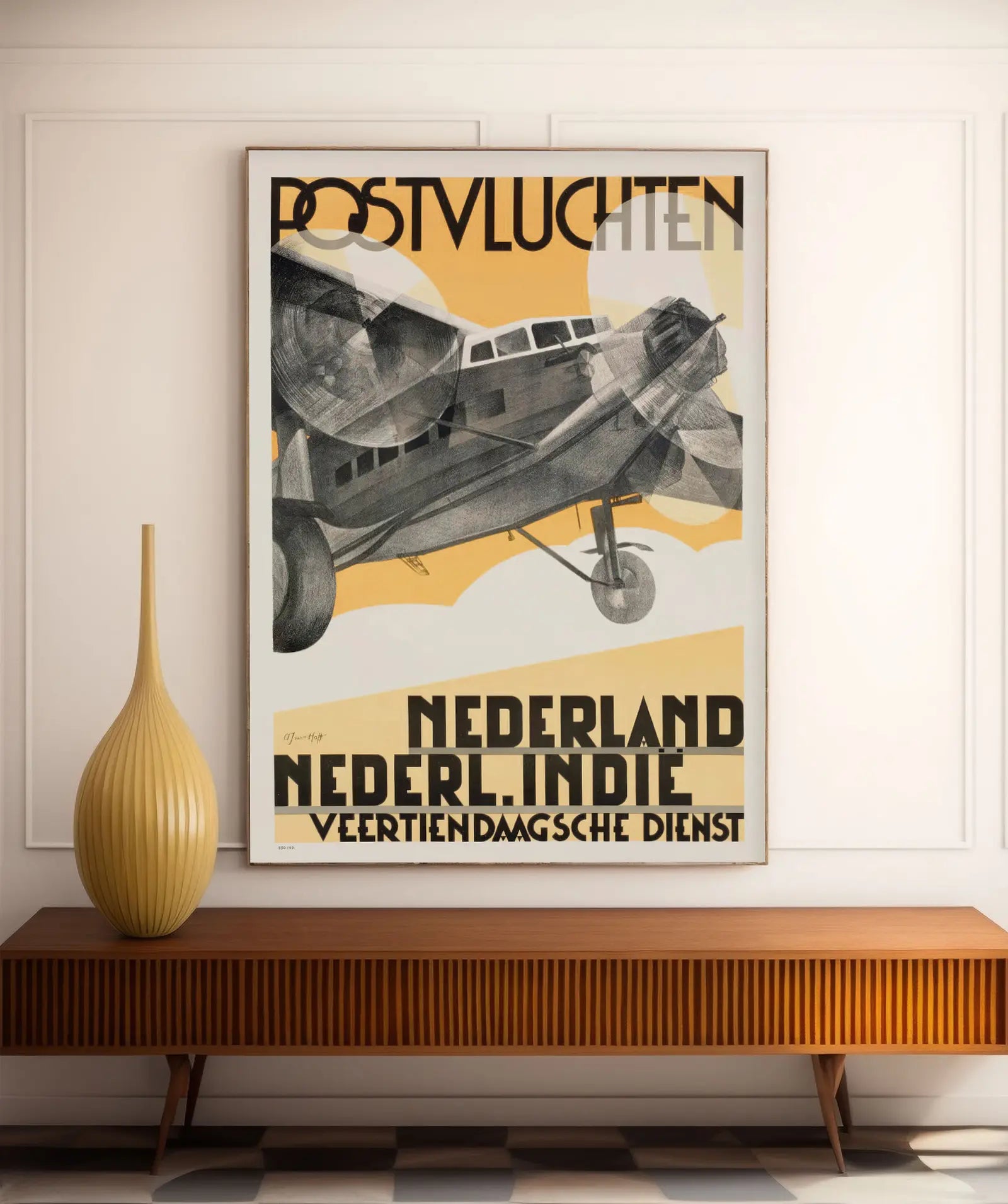 Affiche vintage "Postvluchten Nederland Nederl. Indie" - Adriaan Van't Hoff - Haute Définition - papier mat 230gr/m²