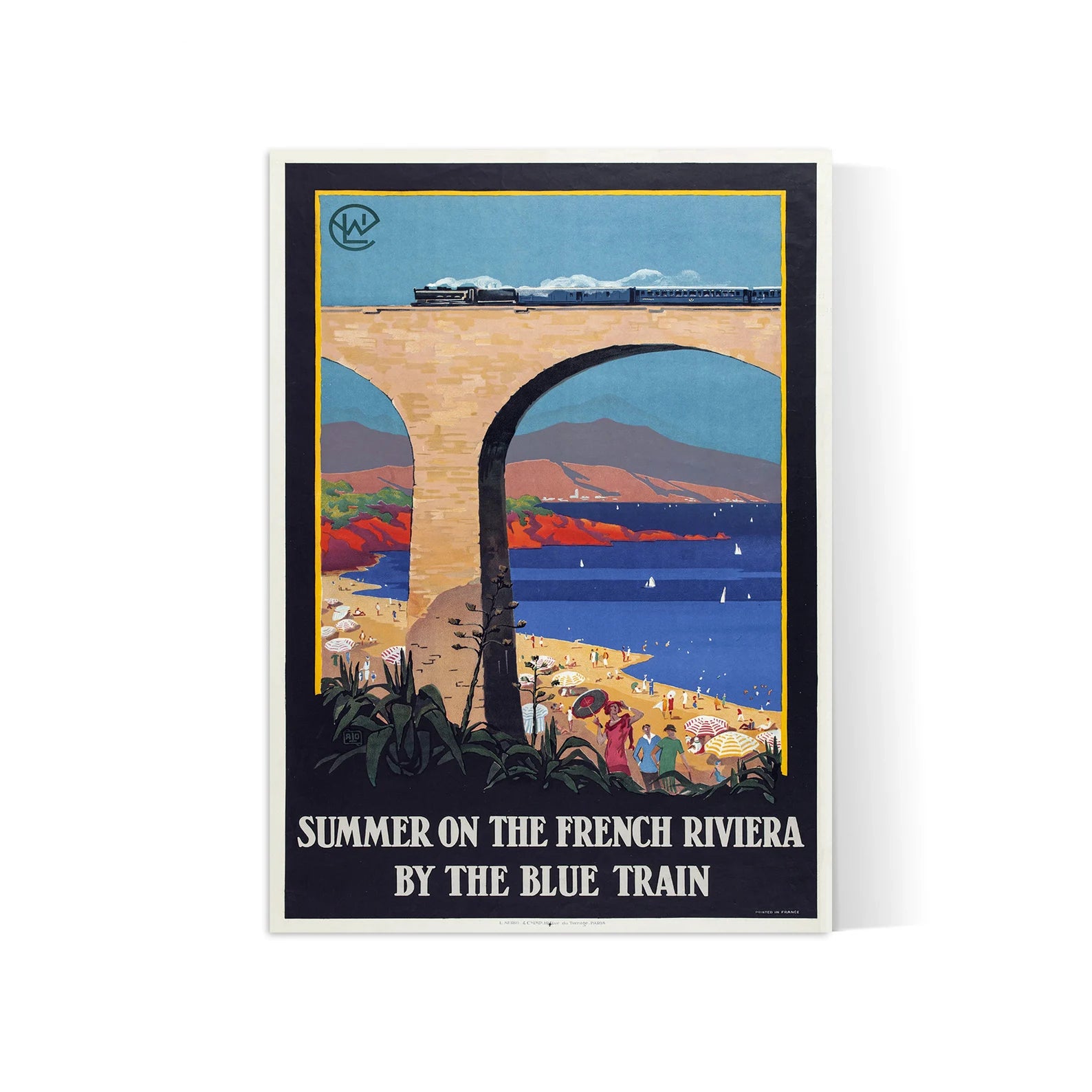 Affiche train vintage "Summer on the French Riviera by the Blue Train"  - Charles Jean Hallo - Haute Définition - papier mat 230gr/m²