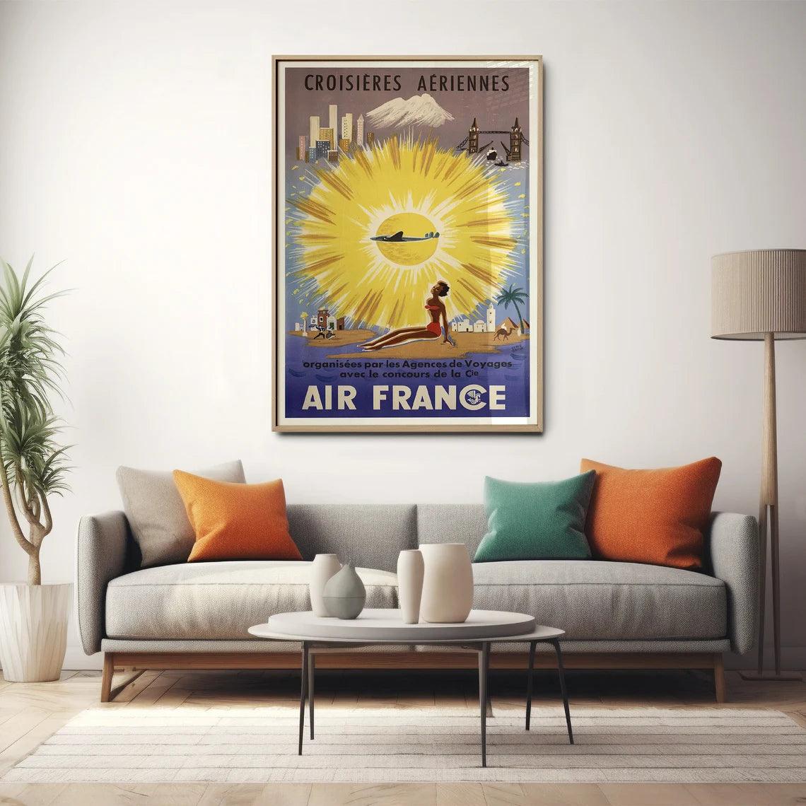 Affiche Air France "Croisières aériennes" - Hervé Baille - Haute Définition - papier mat 230gr/m2 - Poster Vintage