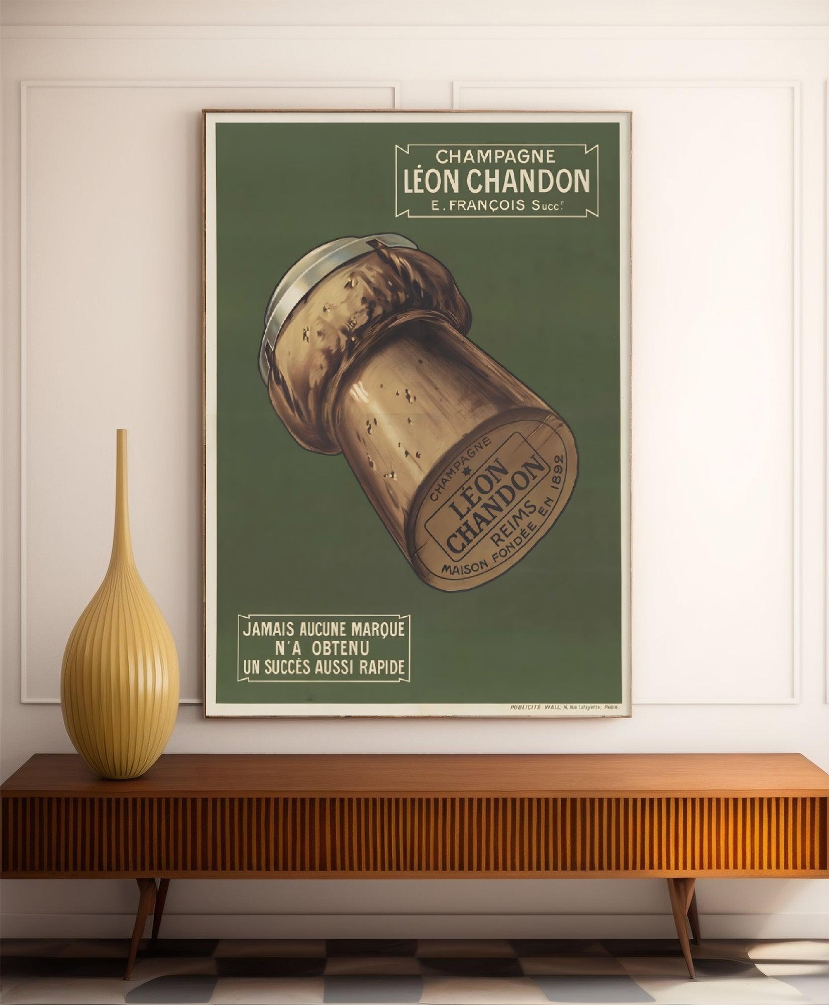 Affiche alcool vintage champagne "Léon Chandon" - Haute Définition - papier mat 230gr/m2 - Poster Vintage