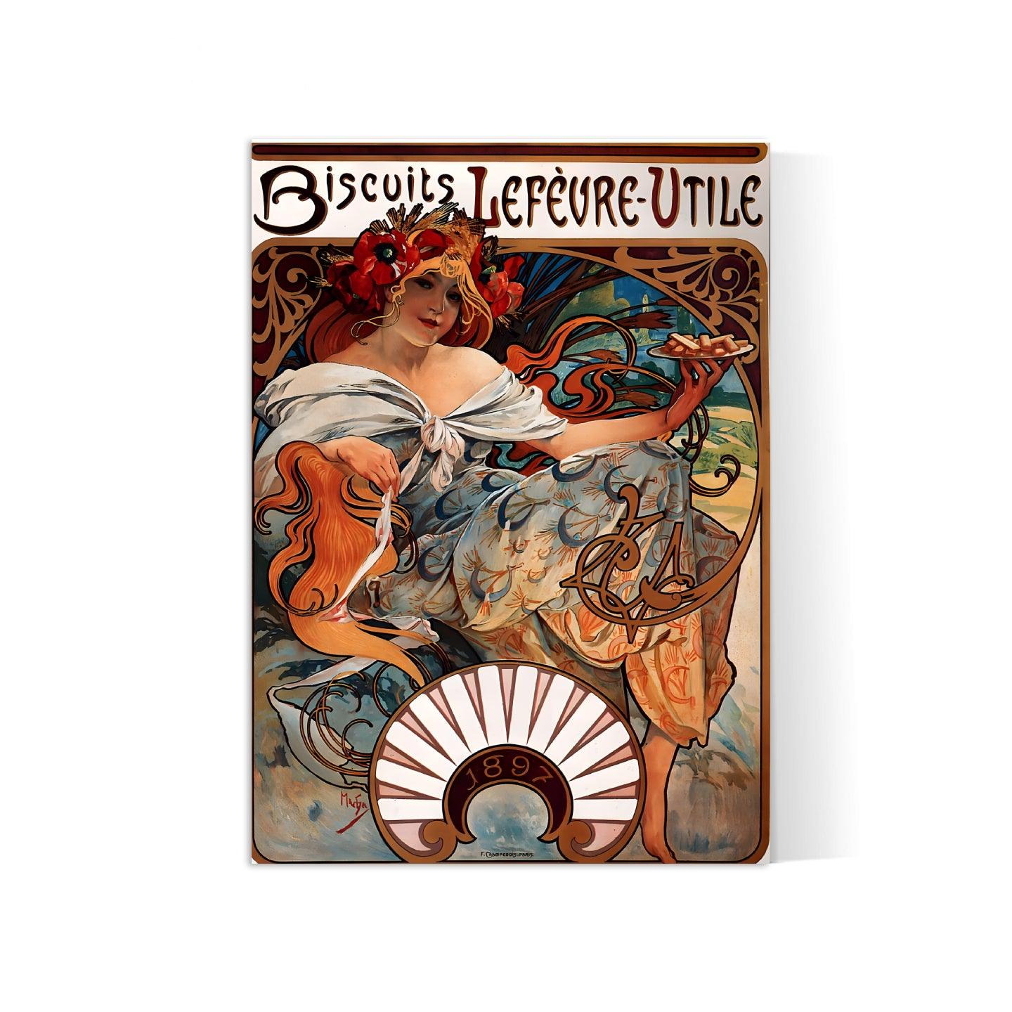 Affiche Alphonse Mucha "Biscuits Lefèvre Utile" - Art Nouveau - Haute Définition - papier mat 230gr/m2 - Poster Vintage