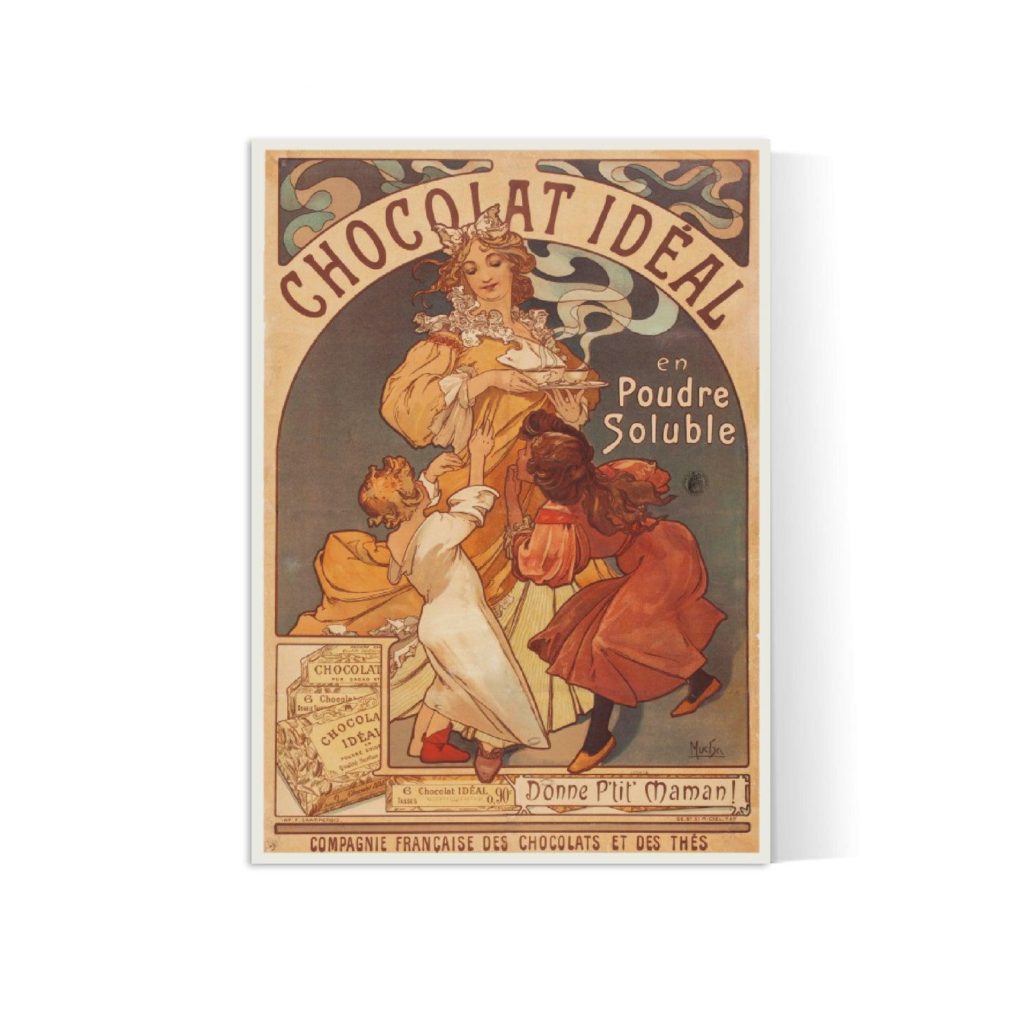 Affiche Alphonse Mucha "Chocolat Idéal" vintage - Art Nouveau - Haute Définition - papier mat 230gr/m2 - Poster Vintage