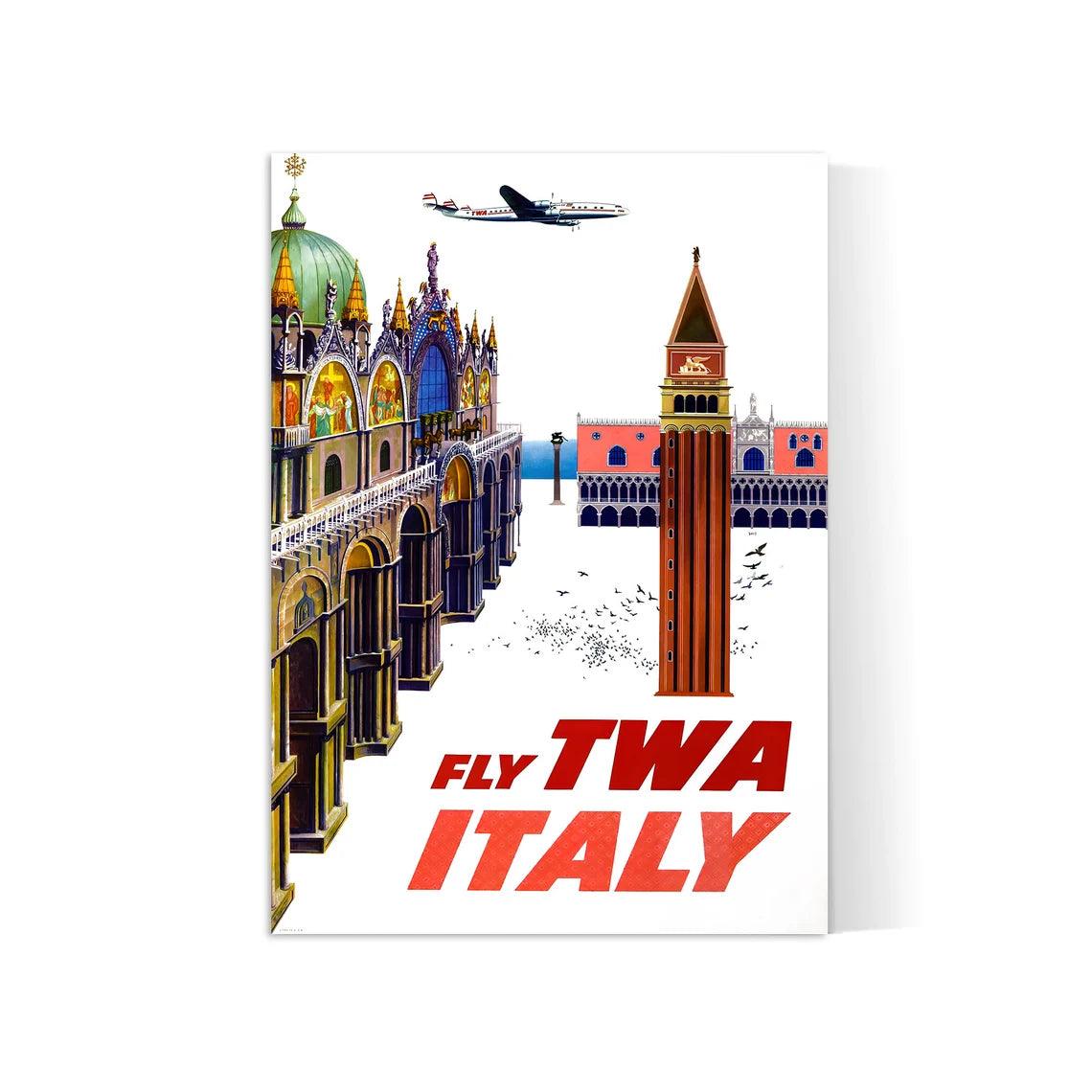 Affiche aviation vintage "Fly TWA Italy" - TWA - Haute Définition - papier mat 230gr/m2 - Poster Vintage