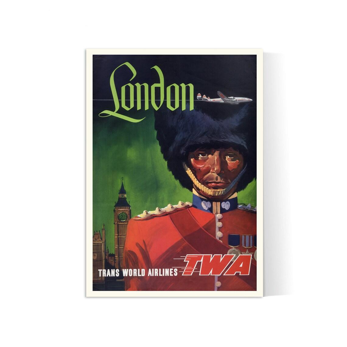 Affiche aviation vintage "London" - TWA - Haute Définition - papier mat 230gr/m2 - Poster Vintage