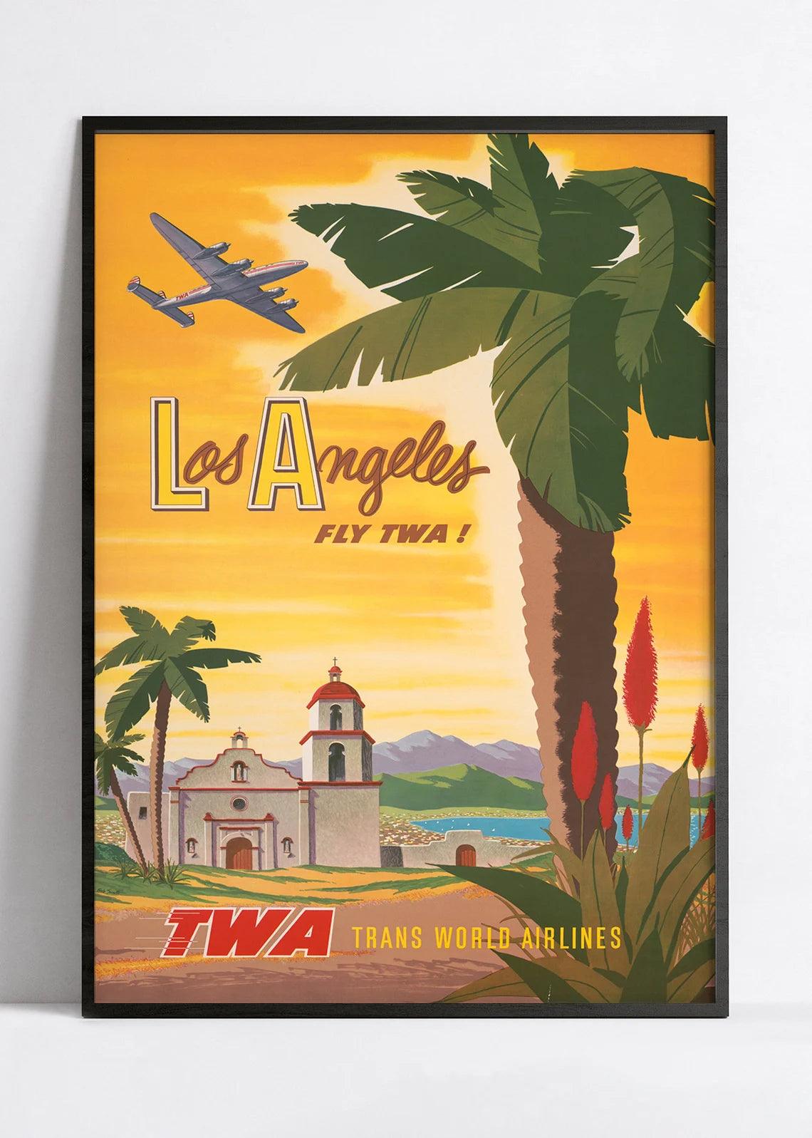 Affiche aviation vintage "Los Angeles" - TWA - Haute Définition - papier mat 230gr/m2 - Poster Vintage