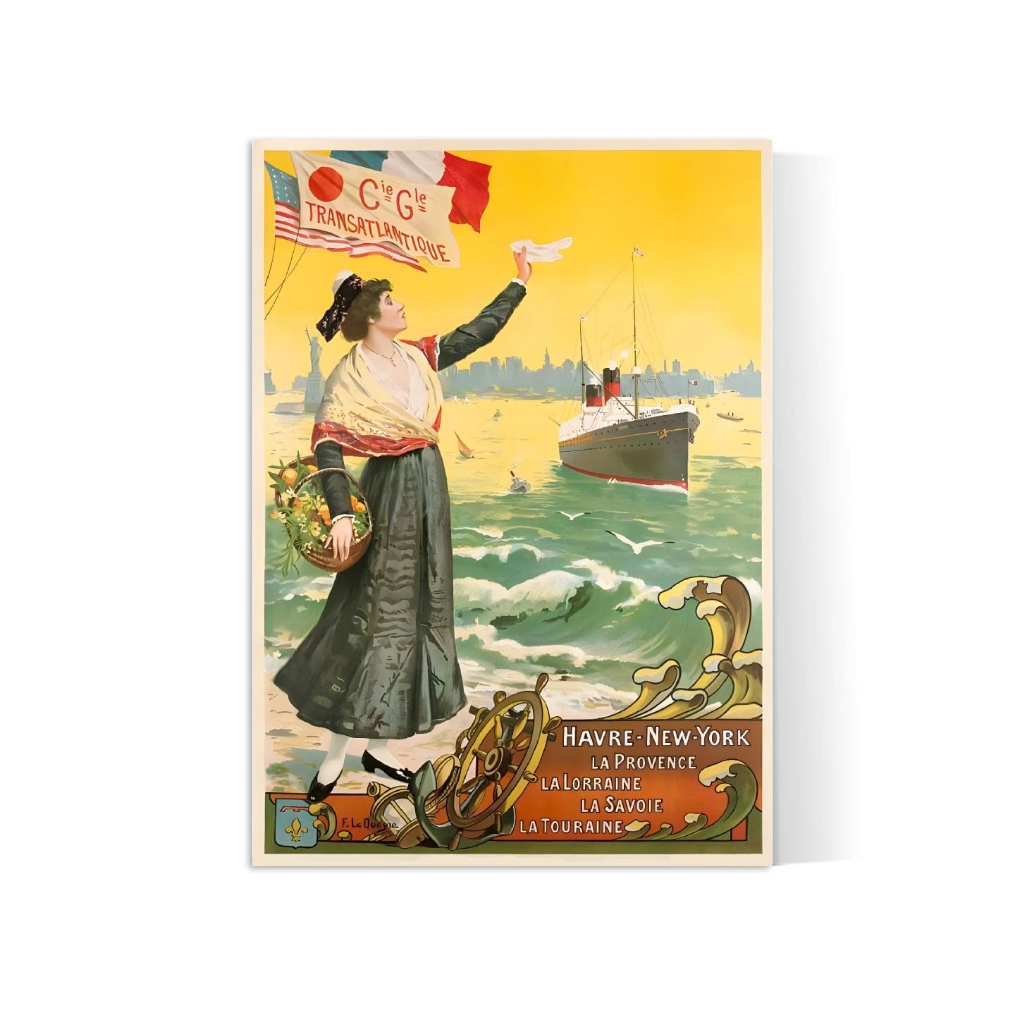 Affiche bateau vintage "Compagnie transatlantique" - Haute Définition - papier mat 230gr/m² - Poster Vintage