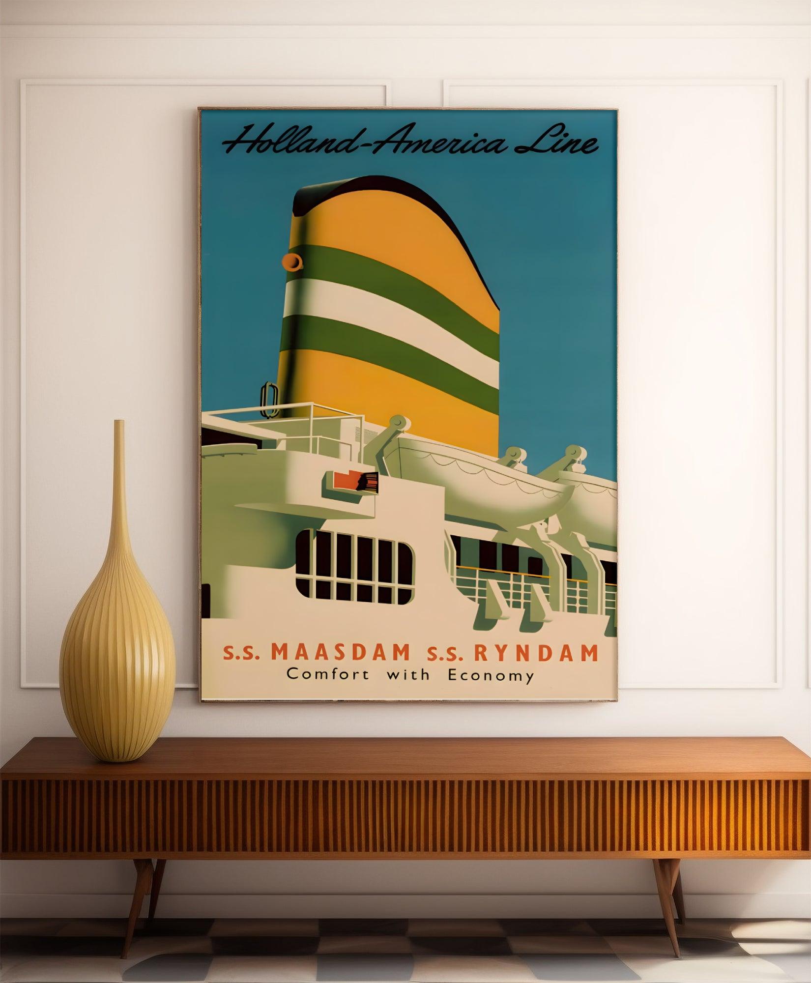 Affiche bateau vintage "Holland America Line" - Haute Définition - papier mat 230gr/m² - Poster Vintage