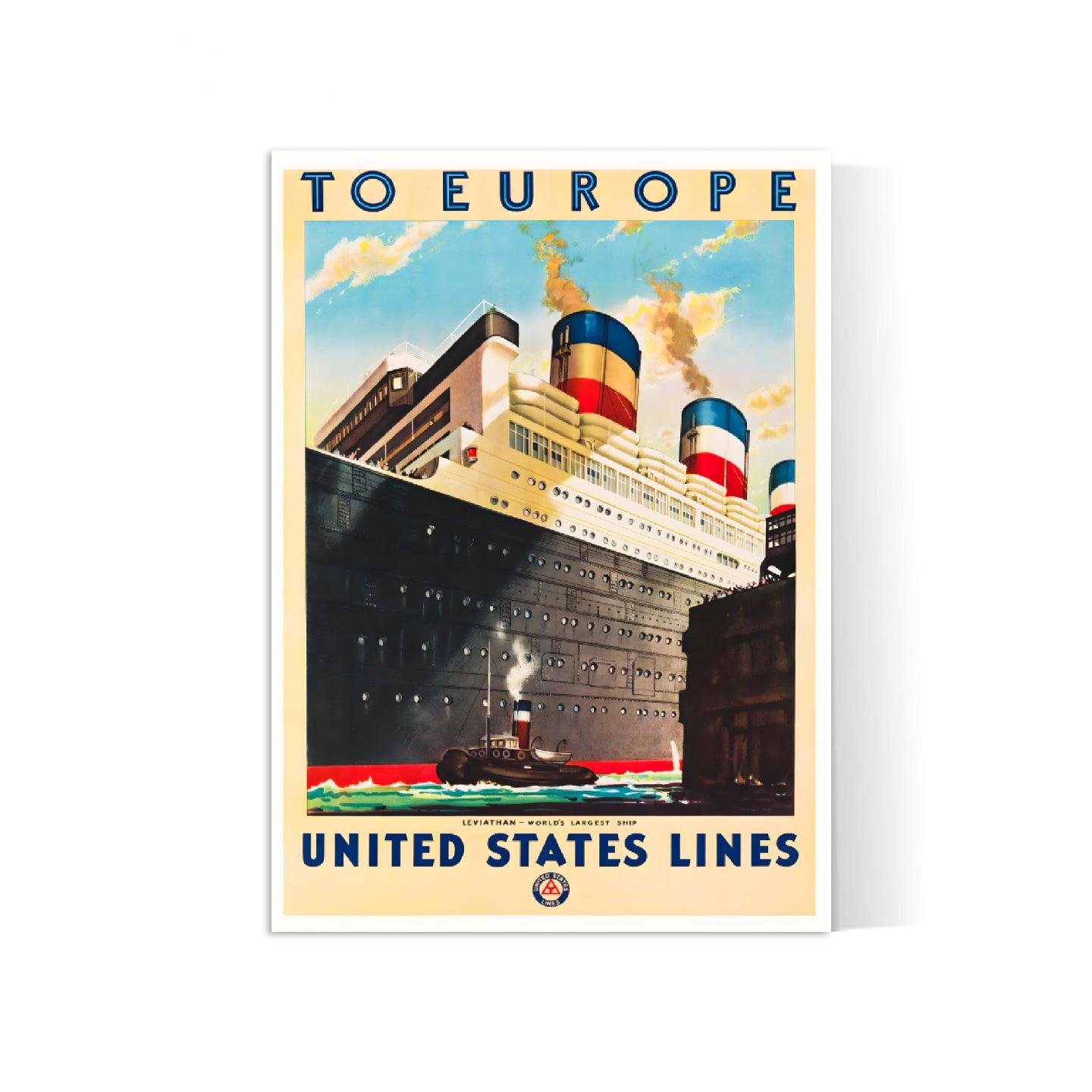 Affiche bateau vintage "United States Lines" - Haute Définition - papier mat 230gr/m² - Poster Vintage