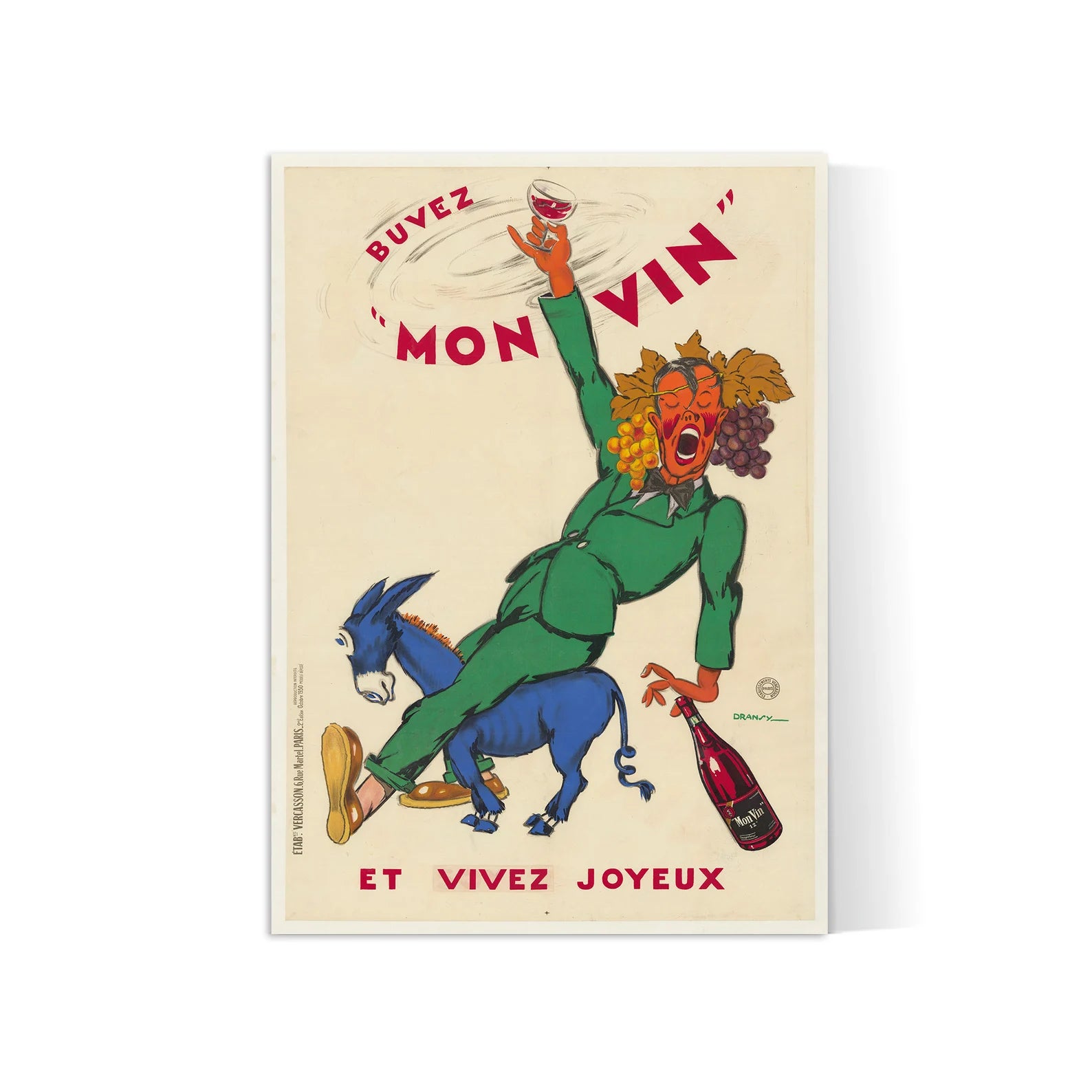 Affiche vintage "BUVEZ MON VIN ET VIVEZ JOYEUX" - Jules Isnard Dransy  - Haute Définition - papier mat 230gr/m²