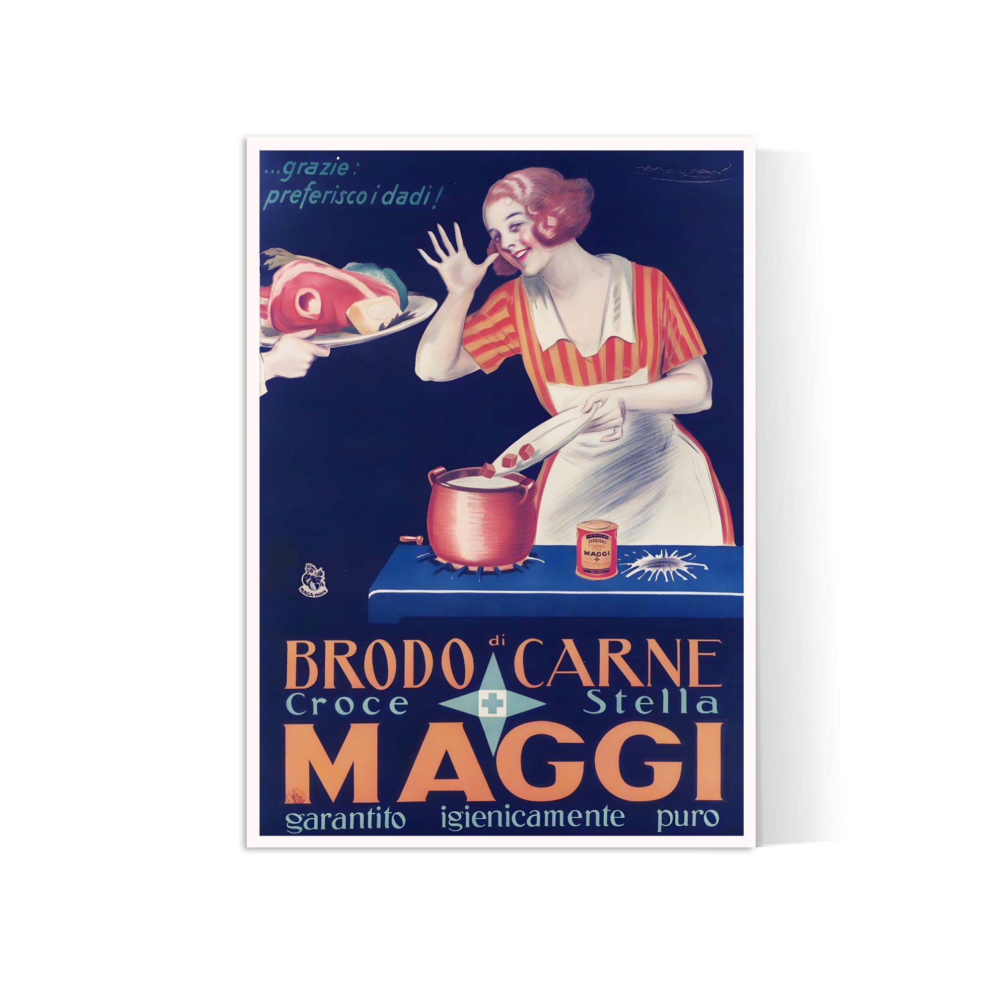 Affiche cuisine vintage "Brodo di Carne Maggi" - Achille Mauzan - Haute Définition - papier mat 230gr/m² - Poster Vintage